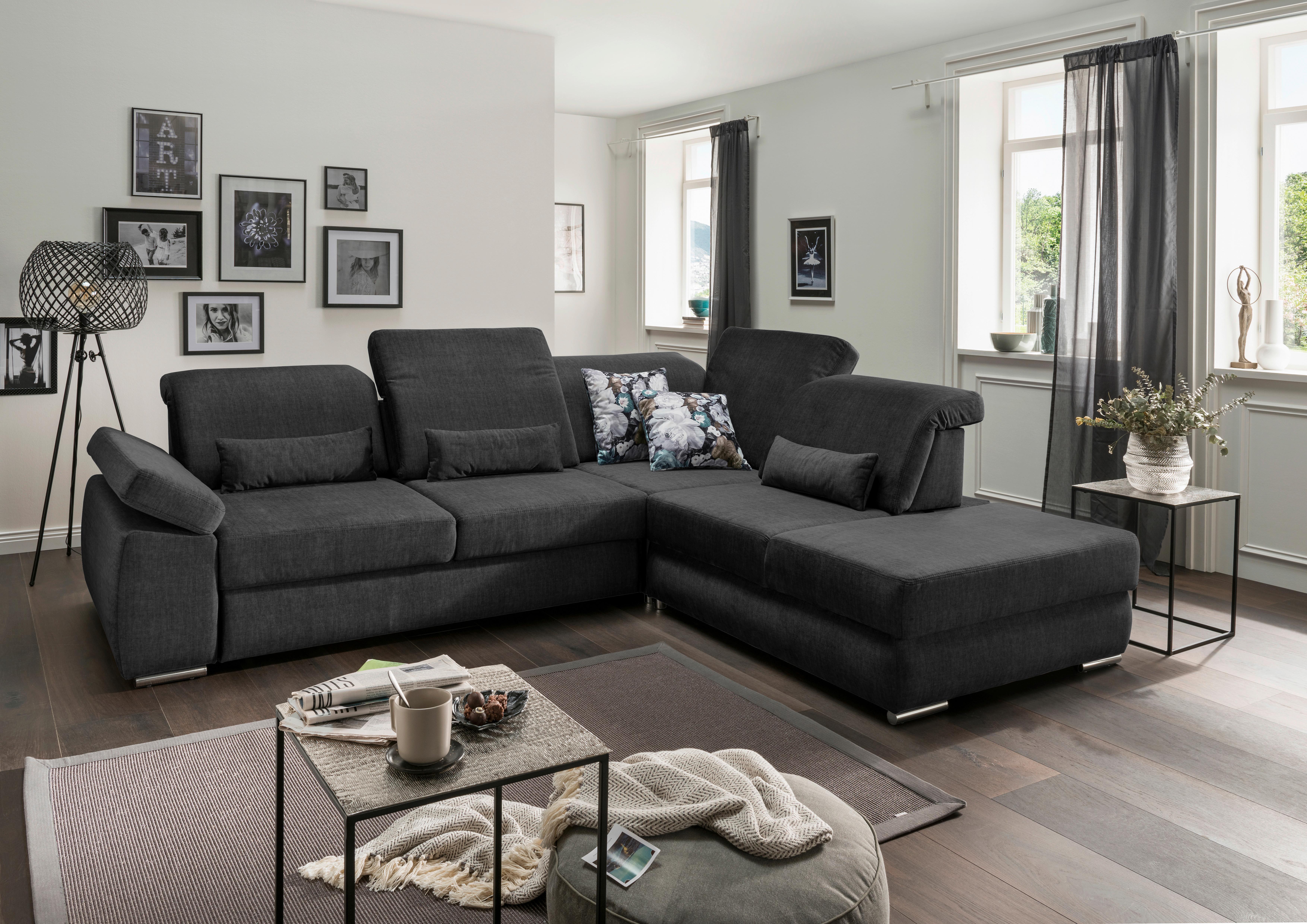 Ecksofa Milian Anthrazit S: 297/250 cm - Chromfarben/Anthrazit, MODERN, Holz/Textil (297/250cm) - Livetastic