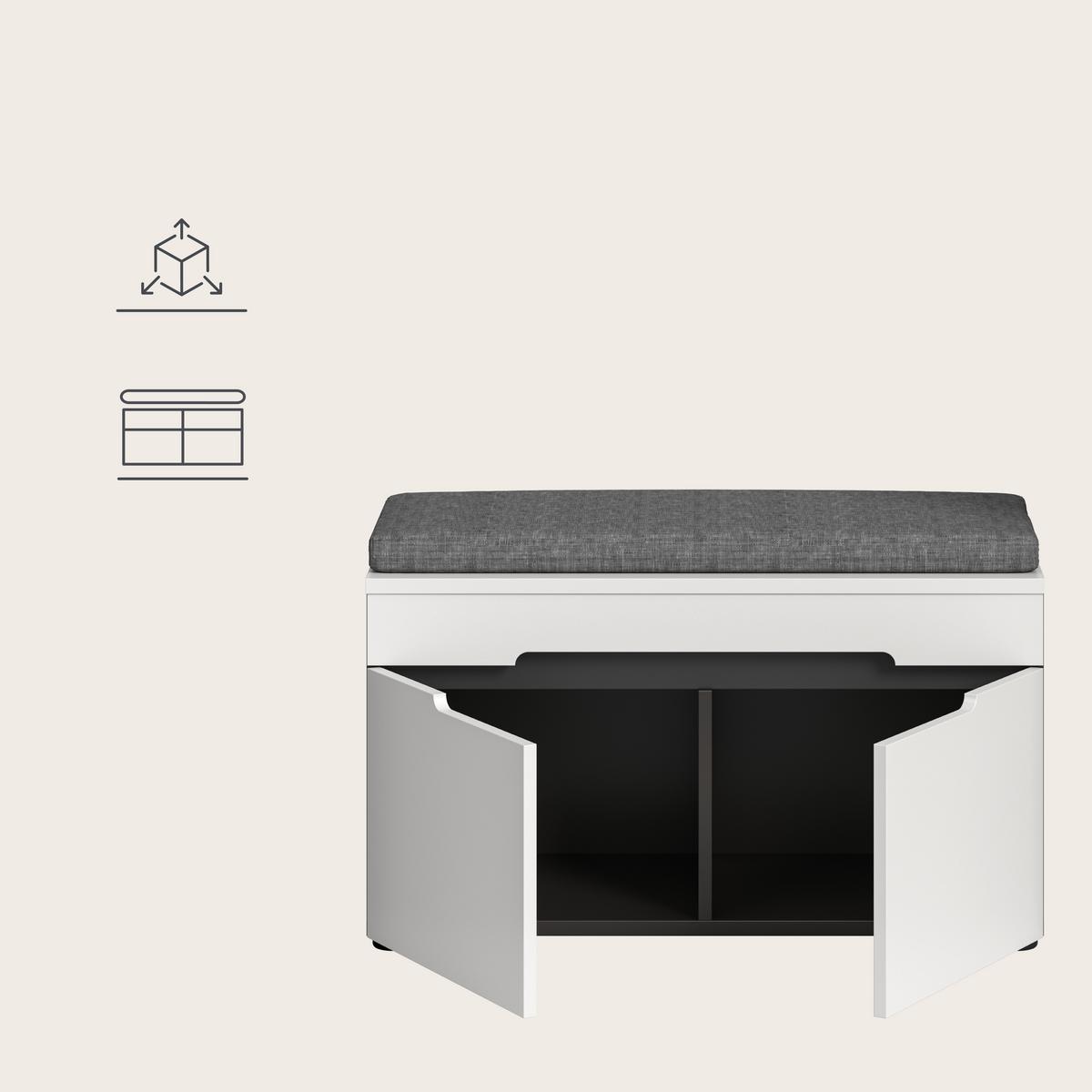 Sitzbank Canu Grau/Weiß B: 80 cm - Schwarz/Weiß, Design, Holzwerkstoff/Textil (80/45/37cm) - Livetastic