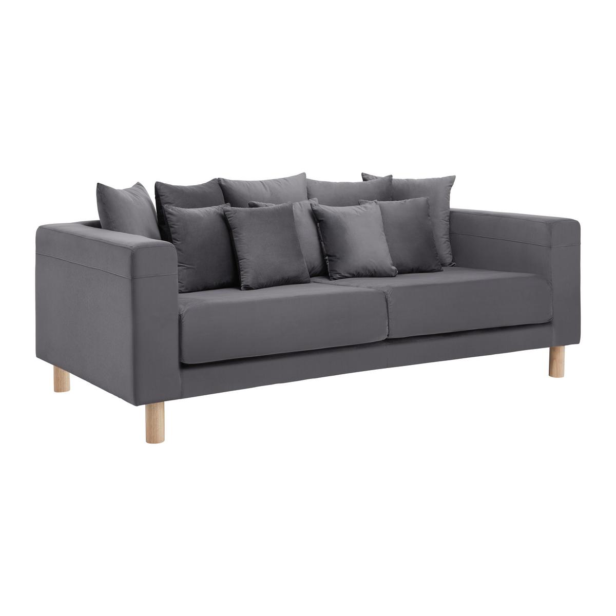 Pohovka s vankúšmi LENO sivá, zamatová - sivá, Modern, drevo/textil (229/73/112cm) - Bessagi Home