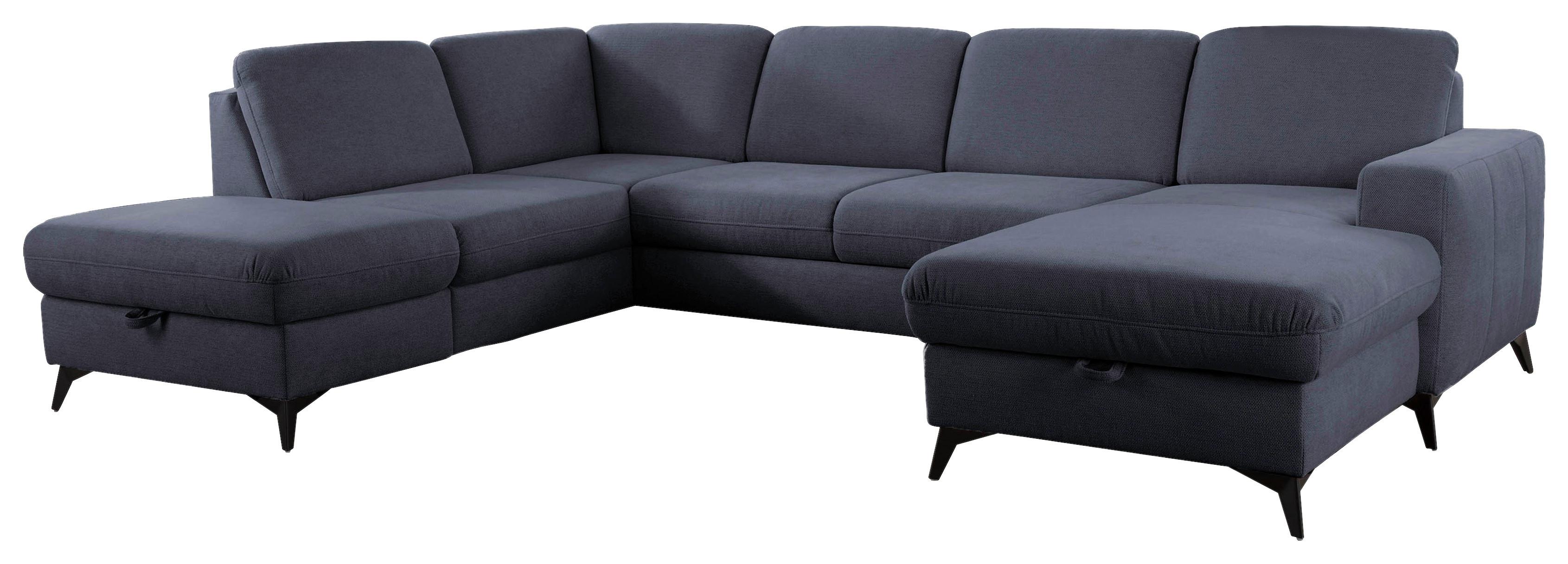 Sedačka U LOLLAND, levá, tmavě modrá, bez funkcí - černá/tmavě modrá, Moderní, kov/textil (212/303/162cm)