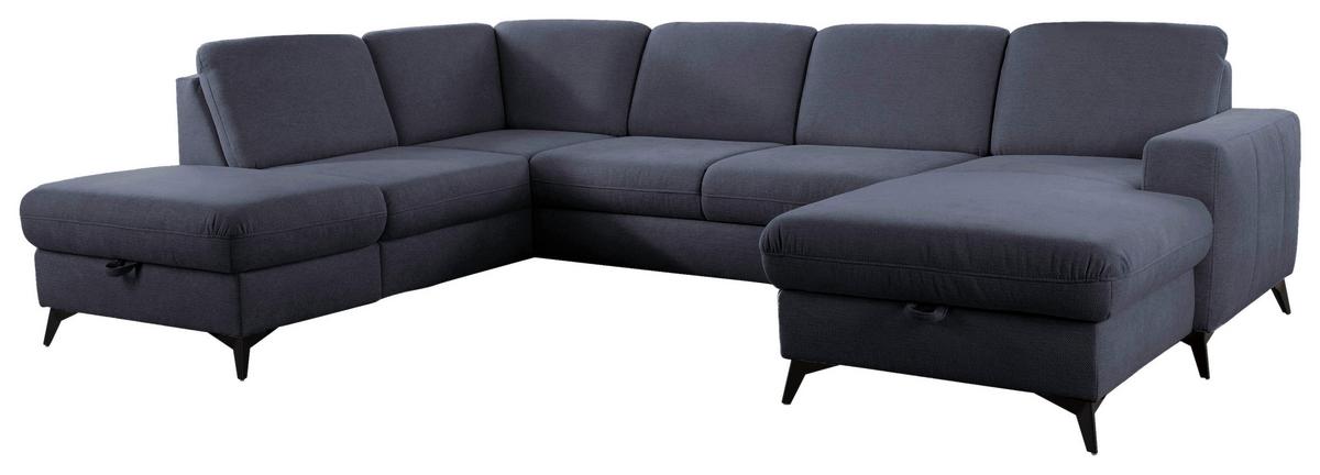 Sedačka U LOLLAND, levá, tmavě modrá, s funkcemi - černá/tmavě modrá, Moderní, kov/textil (212/303/162cm)