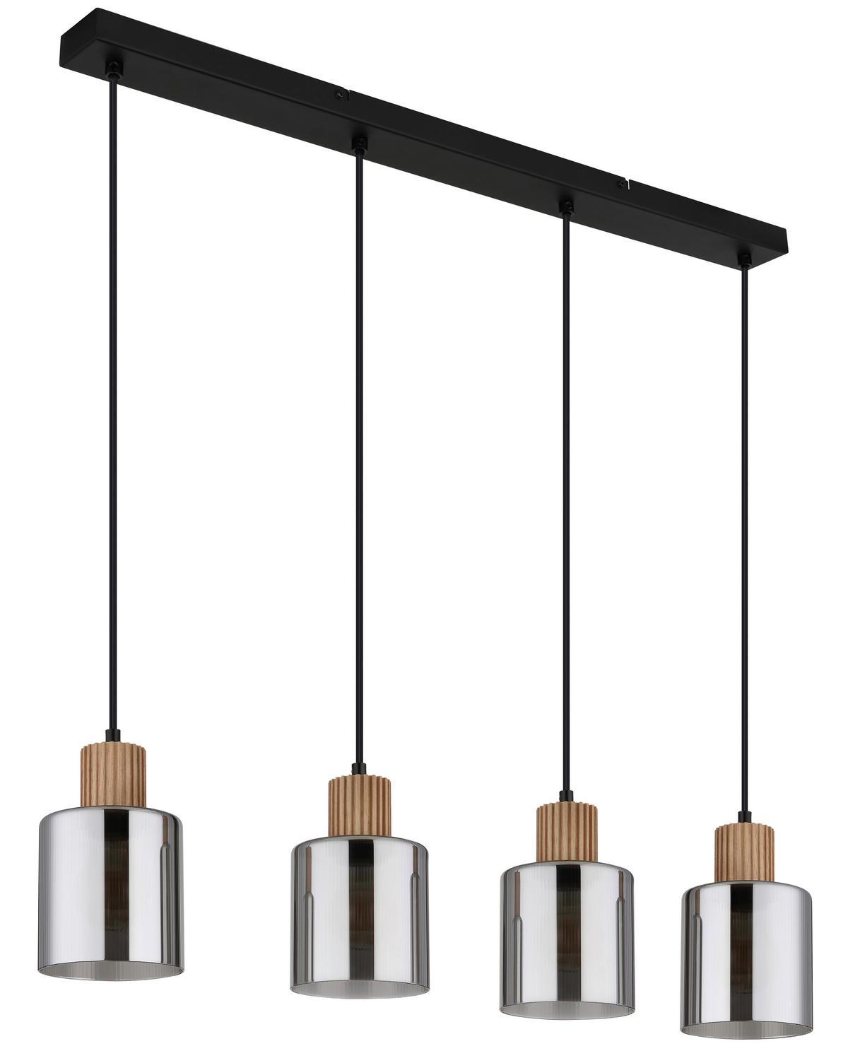 Hängeleuchte 15768-4 - Dunkelbraun/Schwarz, Natur, Glas/Holz (78/12/120cm) - Globo