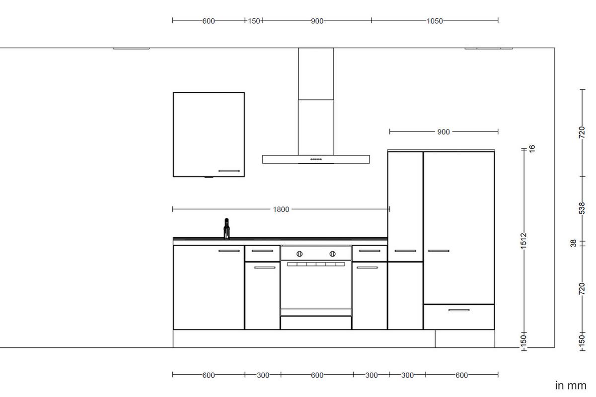 Kuchyňská linka 270 cm, alpská bílá vysoký lesk - barvy dubu/vysoce lesklá bílá, Moderní, kov/kompozitní dřevo (270cm) - Nobilia