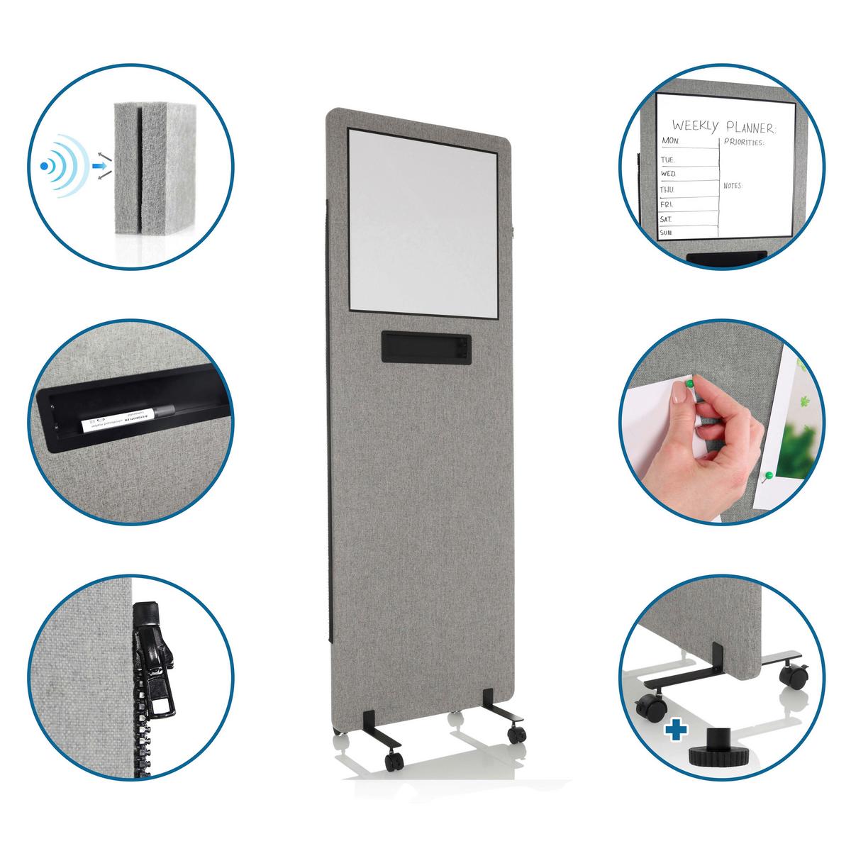 Trennwand Flexmiut Wb - Klar/Hellgrau, Basics, Kunststoff/Textil (60/177/3cm) - MID.YOU