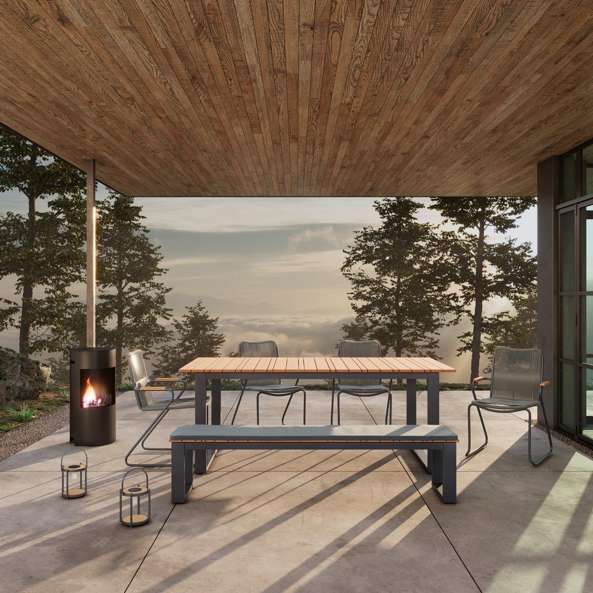 Záhradní souprava HELEN - šedá/barvy teak, Moderní, kov/textil (330/198/88cm) - Bessagi Garden