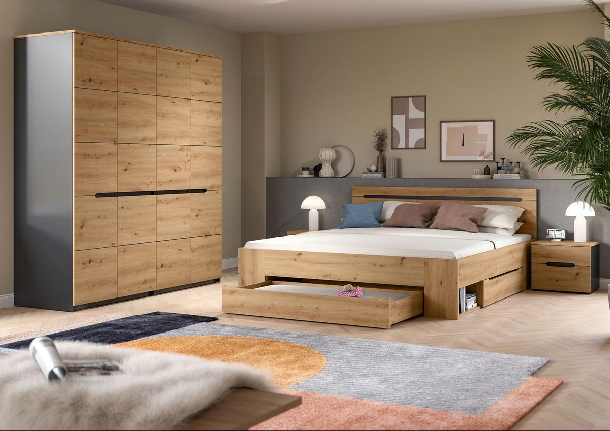 Schlafzimmer Canu Grau /Eiche Artisan Dekor 4-tlg - Eiche Artisan/Grau, MODERN, Holzwerkstoff - MID.YOU