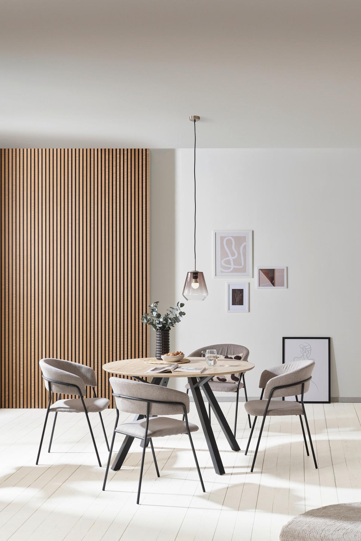 Esstisch Rund Arno 120x76 Naturfarben - Schwarz/Naturfarben, KONVENTIONELL, Holzwerkstoff/Metall (120/76/120cm)