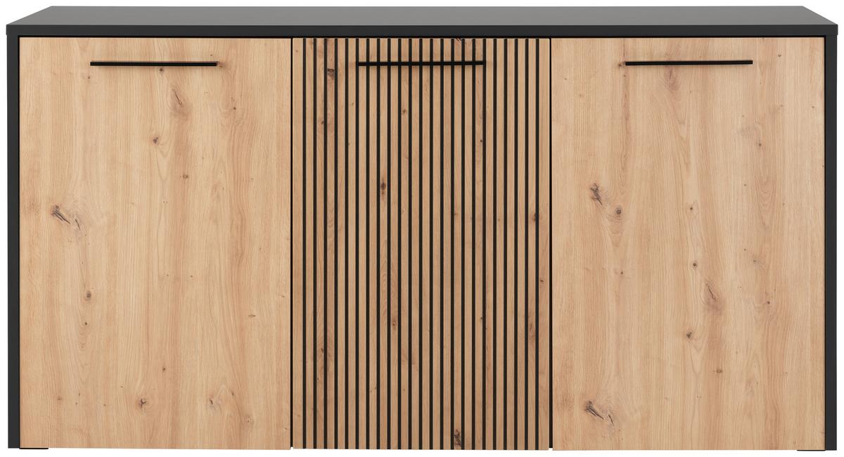 Kommode Luis B: 165 cm Artisan Eiche Dekor/Schwarz - Eichefarben/Schwarz, Trend, Holzwerkstoff (165/88/42cm)
