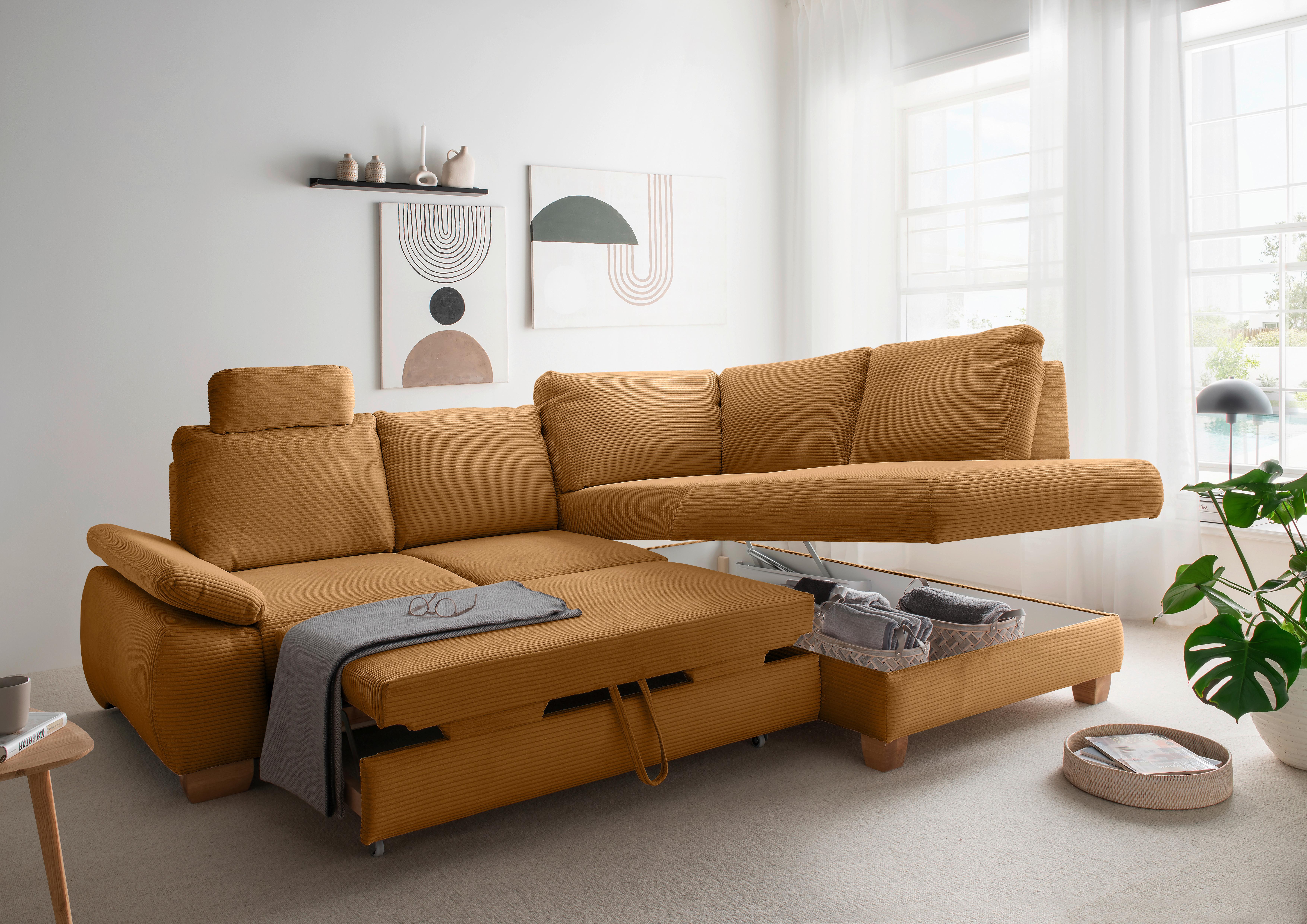 Eckschlafsofa Positano Goldfarben S: 261x206 cm - Wildeiche/Goldfarben, MODERN, Textil (261/206cm) - Livetastic