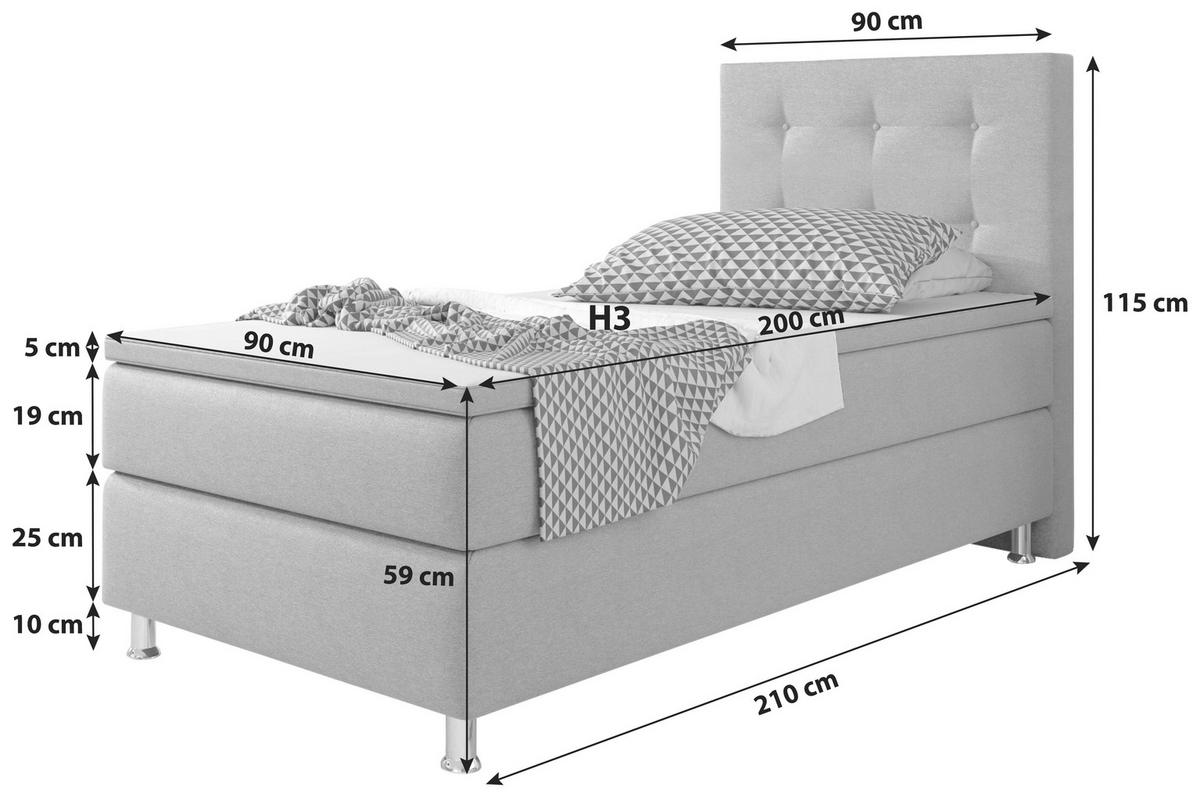 Boxspringbett mit Topper / Matratze 90x200 cm Köln - Anthrazit/Silberfarben, KONVENTIONELL, Textil (90/115/210cm) - MID.YOU