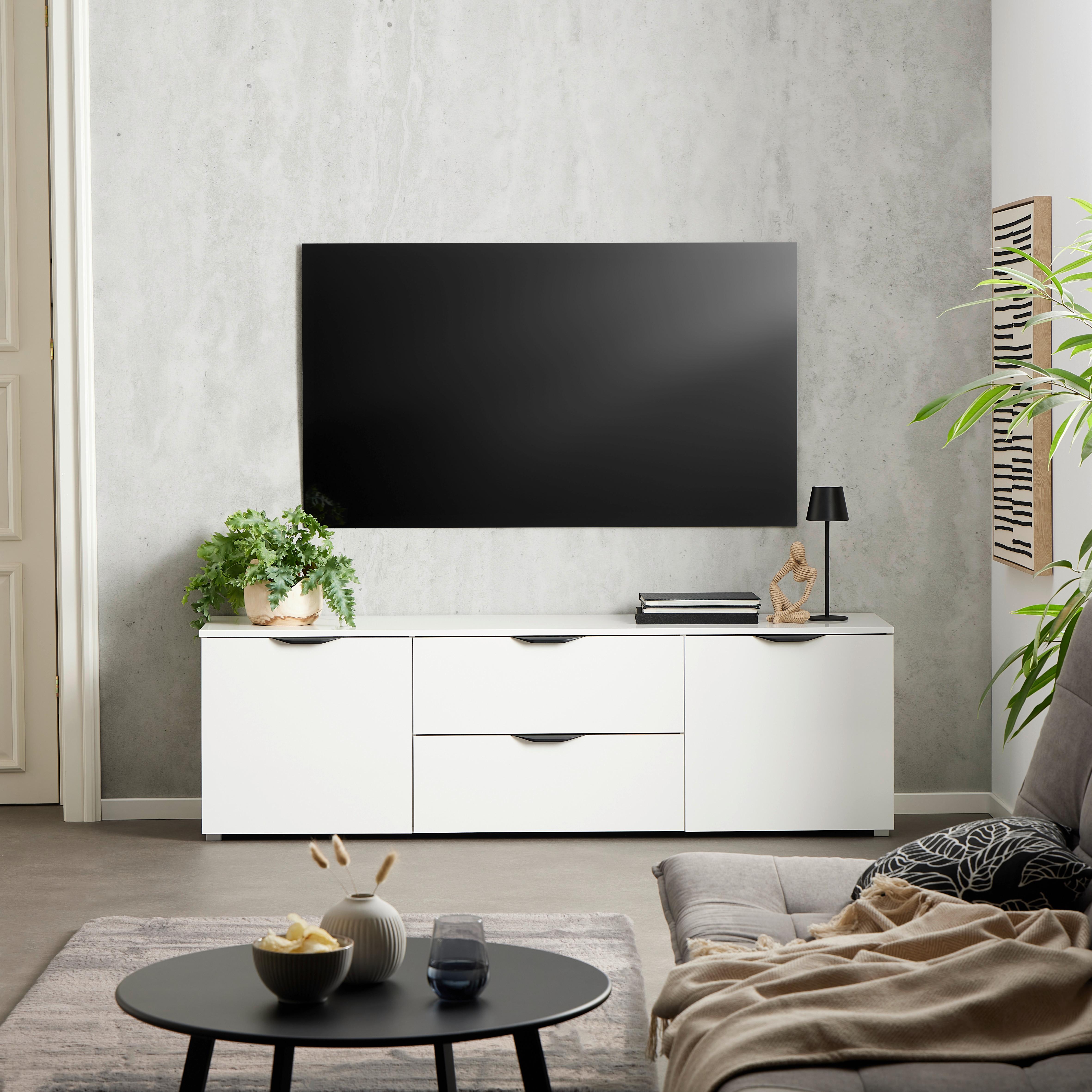 Médiaállvány Mx 196 - fehér/magasfényű fehér, Modern, faalapú anyag (180/55/40cm)