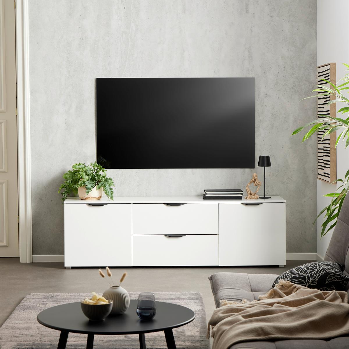 Médiaállvány Mx 196 - fehér/magasfényű fehér, Modern, faalapú anyag (180/55/40cm)