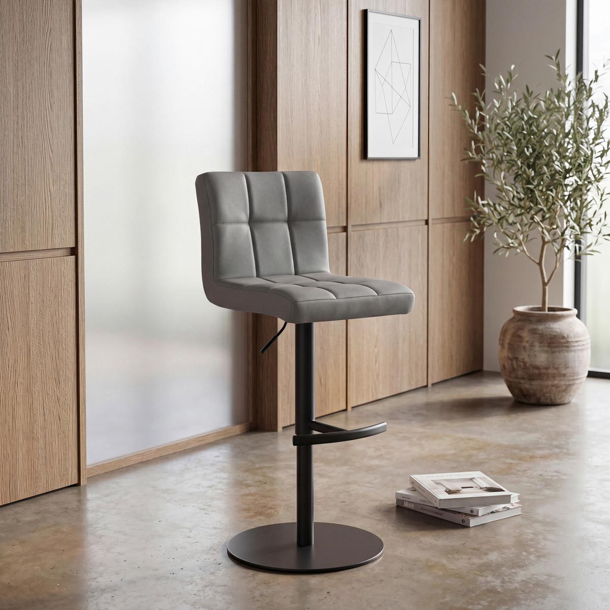 Barhocker Triest Grau B: 43 cm - Schwarz/Grau, MODERN, Leder/Metall (43/92/113/51,5cm) - Livetastic