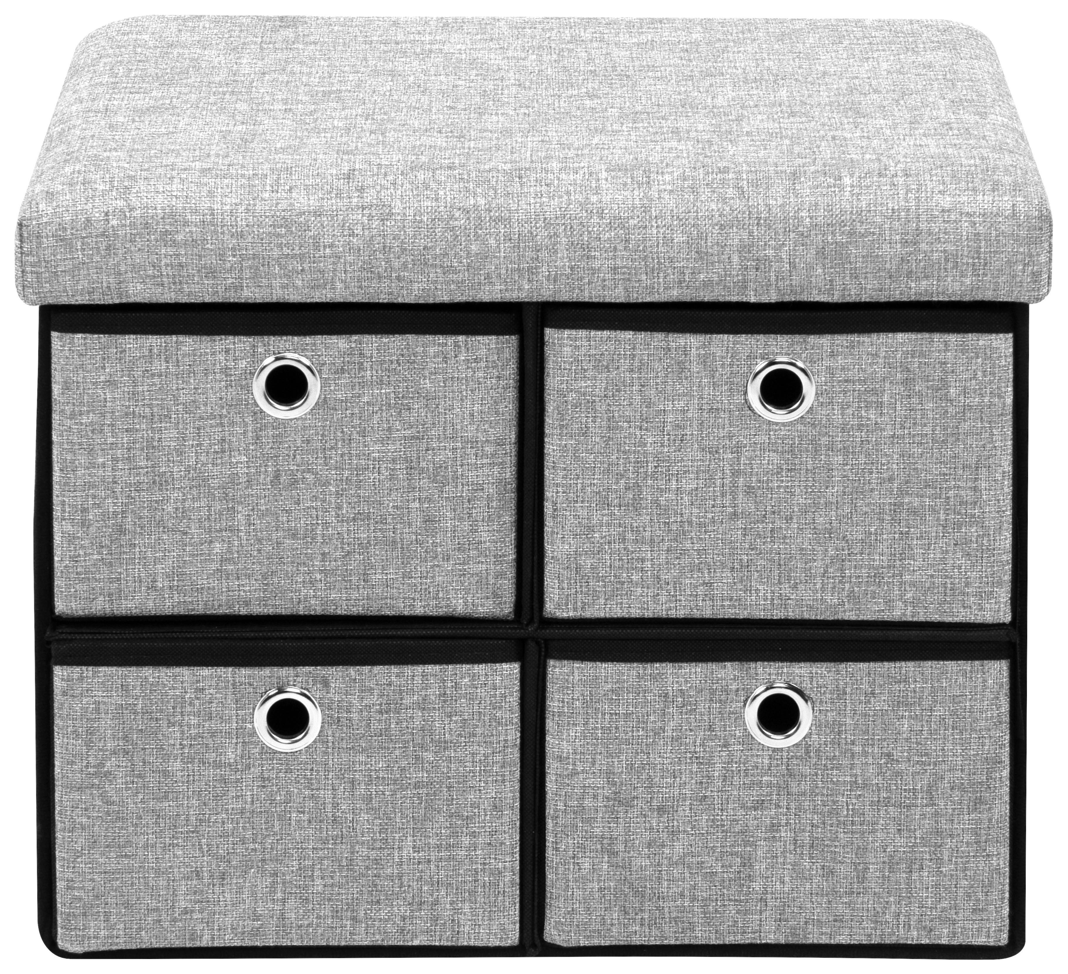 Hocker Halmstad Textil Grau, Box mit Deckel - Grau, Trend, Wellpappe/Textil (50,5/40/38cm)