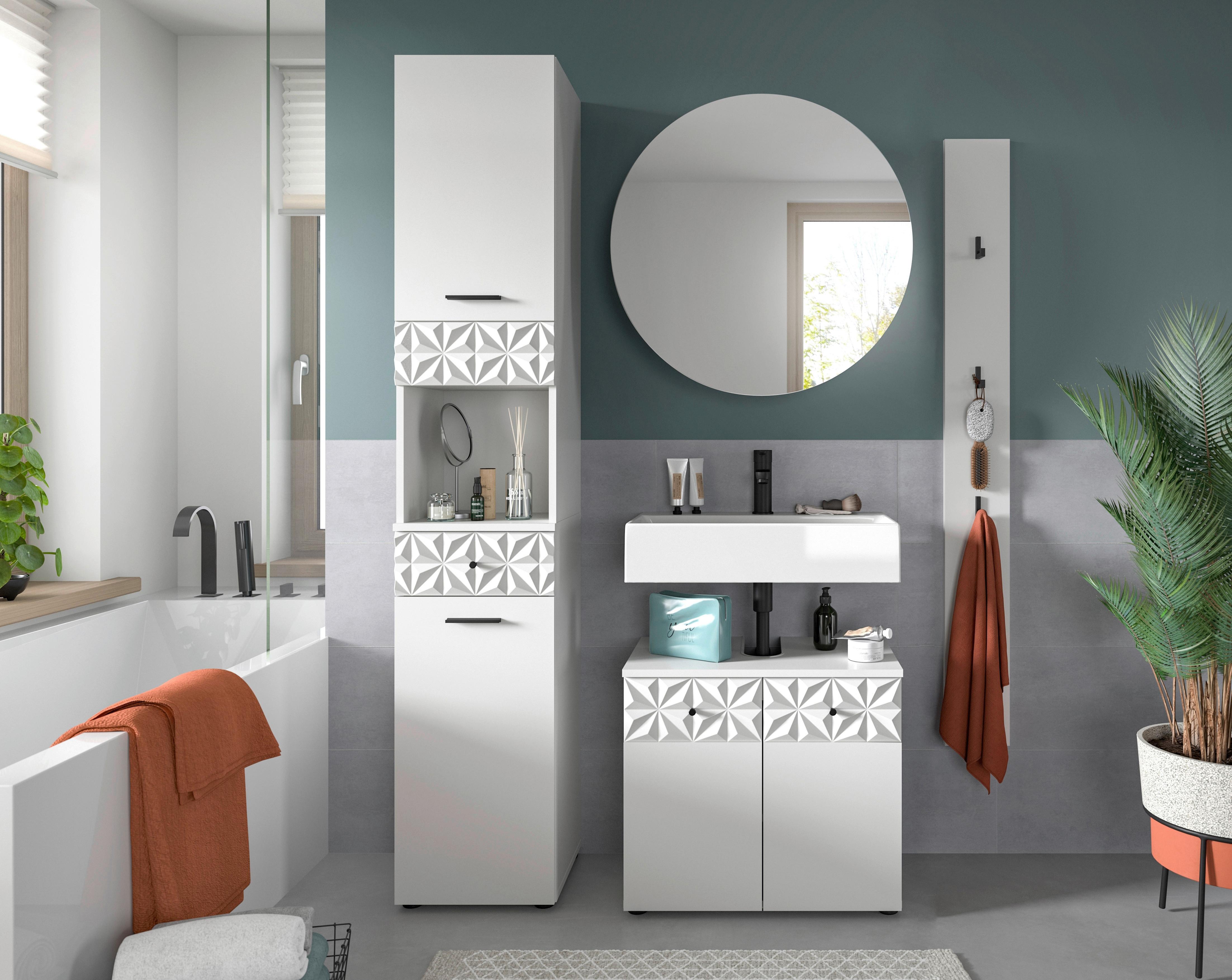 Badezimmer Prisma Weiß B: 111 cm - Schwarz/Weiß, MODERN, Glas/Holzwerkstoff (111cm) - MID.YOU