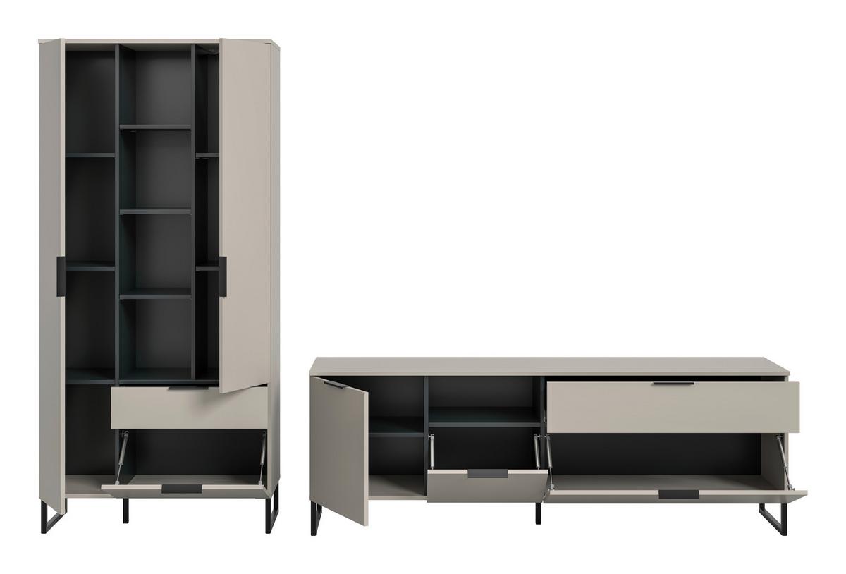 WOHNWAND Noida Kaschmirfarben B: 290cm - Kaschmir/Schwarz, Design, Holzwerkstoff (290/192/41cm) - Livetastic