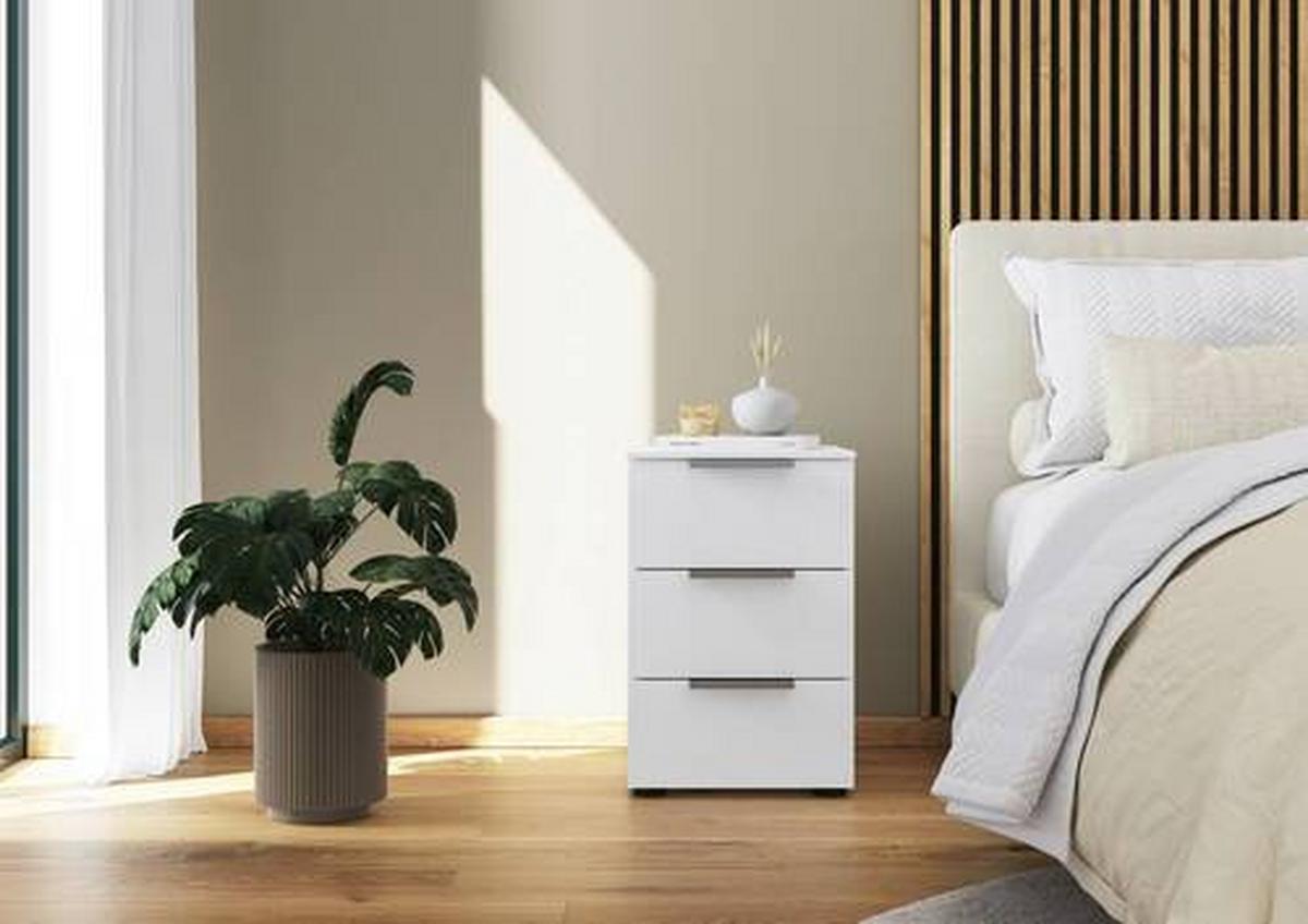 Nachtkästchen Flipp Weiß B: 40 cm - Chromfarben/Schwarz, MODERN, Holzwerkstoff (40/61/42cm) - Rauch Möbel