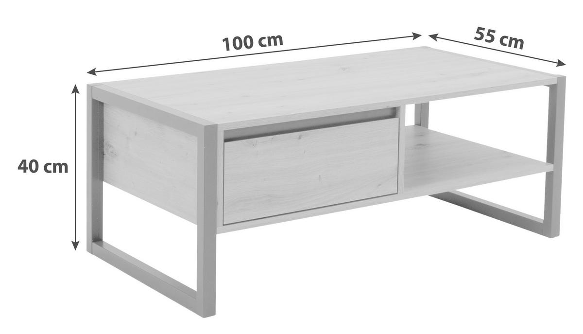 Couchtisch Holz Mit Lade + Ablage Denver, Eiche/anthrazit - Eichefarben/Anthrazit, KONVENTIONELL, Holzwerkstoff (100/55/40cm) - MID.YOU
