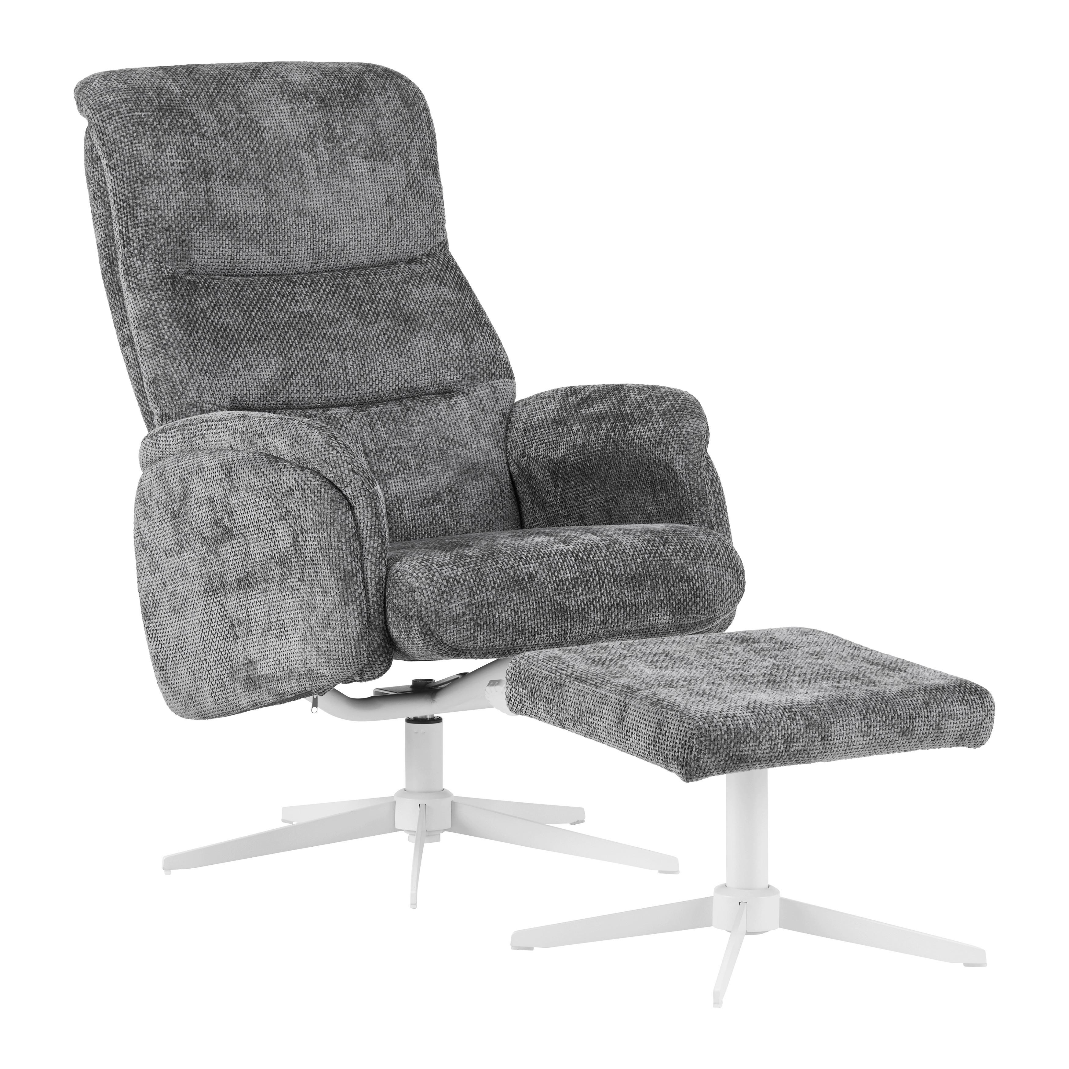 Relaxačné kreslo STAR, grafitová ženilka, s taburetom - biela/grafitová, Modern, kov/textil (72/107-95/86-110cm) - Mömax