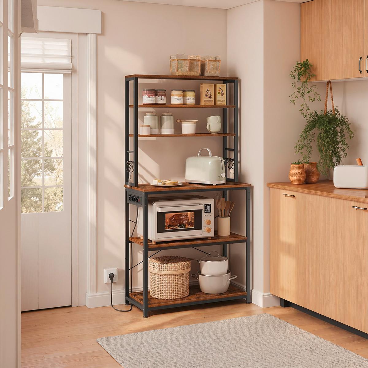 Regal Baker's Rack - Schwarz/Braun, MODERN, Holzwerkstoff/Metall (80/167/40cm) - MID.YOU