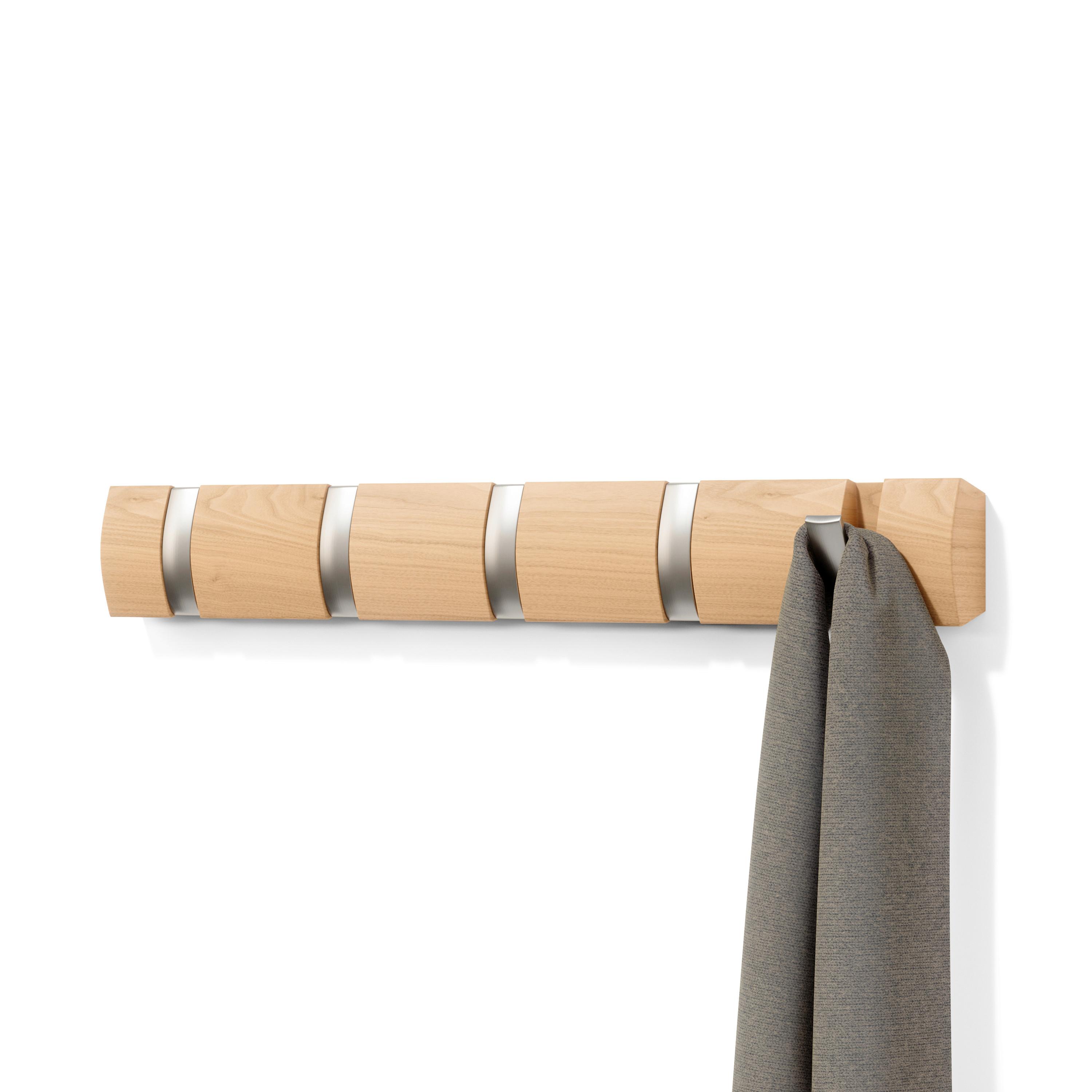 LIŠTA S HÁČKY FLIP 5 - přírodní barvy, Moderní, dřevo/plast (51/6/3cm) - Mömax