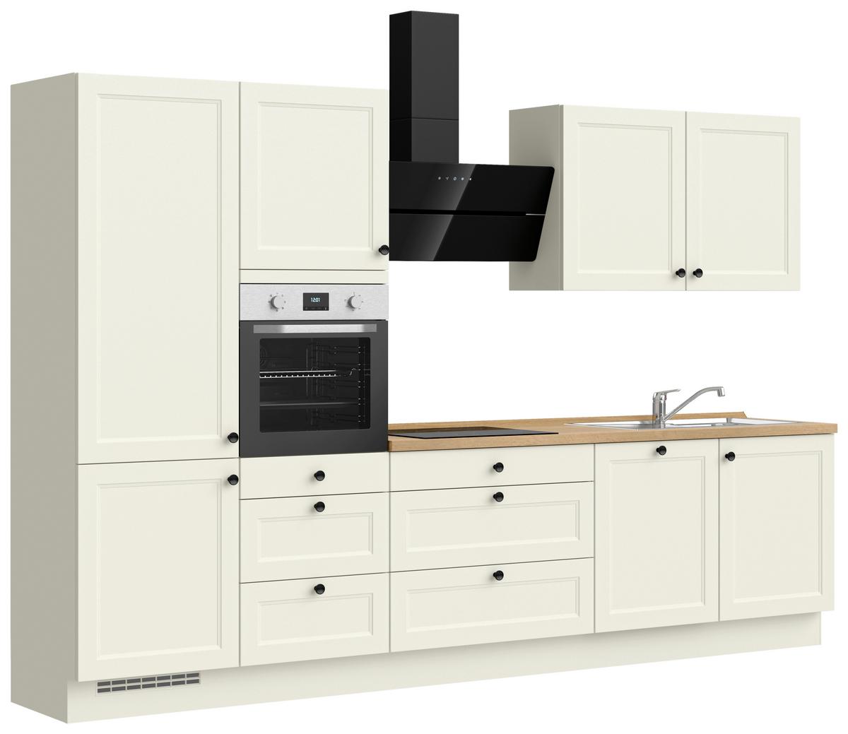 Kuchynská linka 330 cm, biela/dekor dub Sierra - čierna/biela, Modern, kov/kompozitné drevo (330cm) - Nobilia