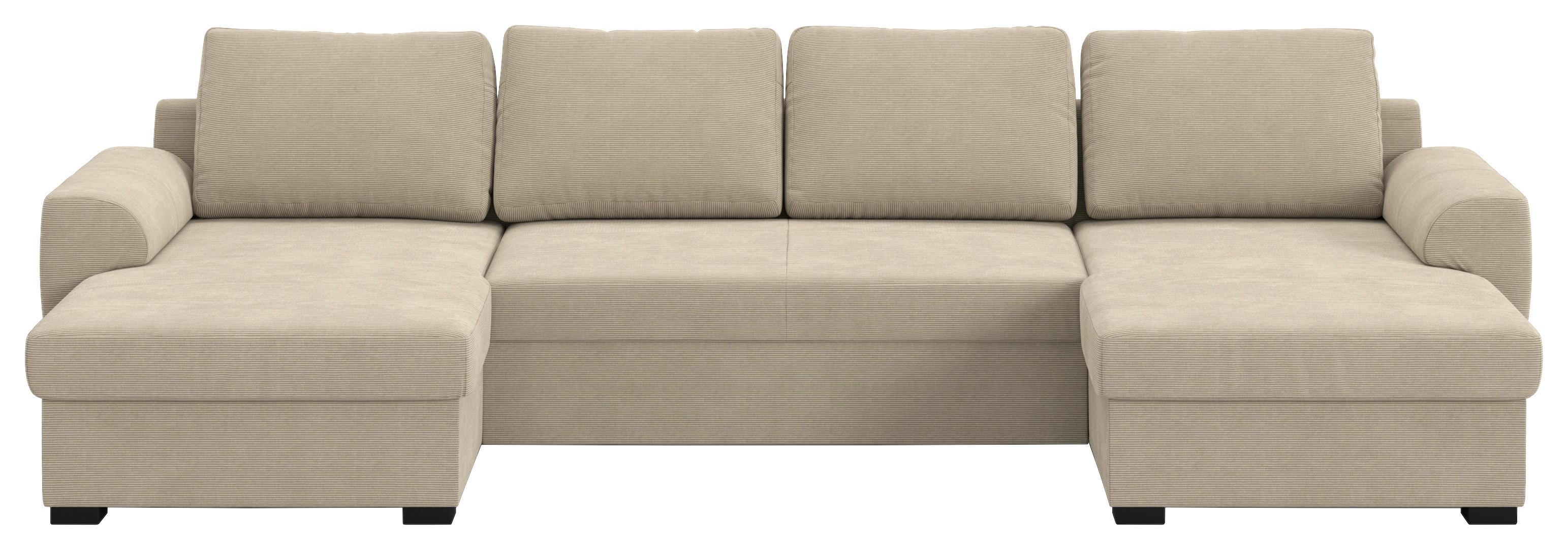 Wohnlandschaft m. Bettfunktion Cord braun, B:327cm - Schwarz/Braun, Trend, Textil (154/327/86cm) - MID.YOU