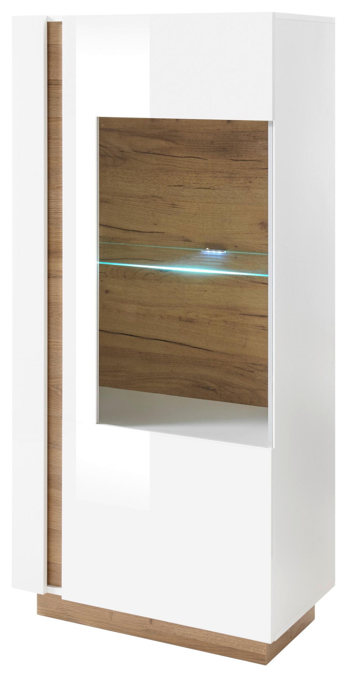 Vitrine Clair Weiß/eiche Dekor B: 72cm - Eichefarben/Weiß, Design, Glas/Holzwerkstoff (72/154/40cm) - MID.YOU