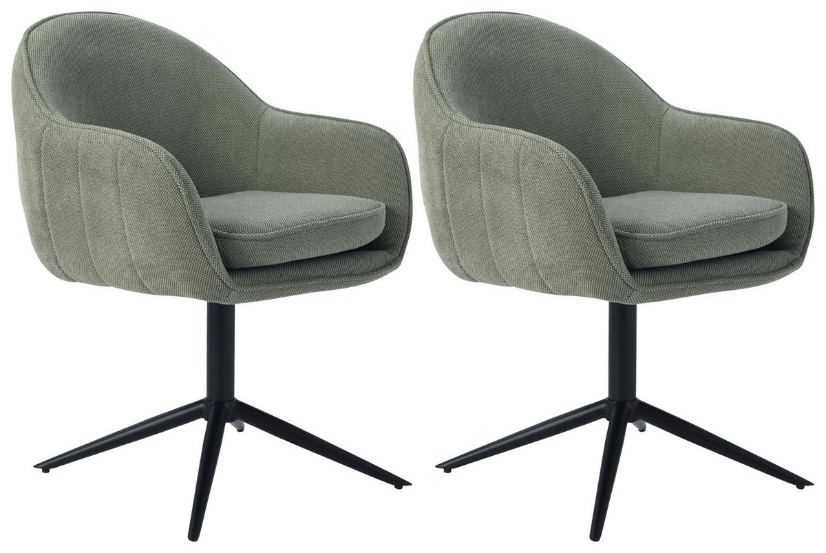 Armlehnstuhl Amara Leinenoptik Grün, B: 60 Cm - Schwarz/Grün, KONVENTIONELL, Holz/Textil (60/81/62cm) - MID.YOU