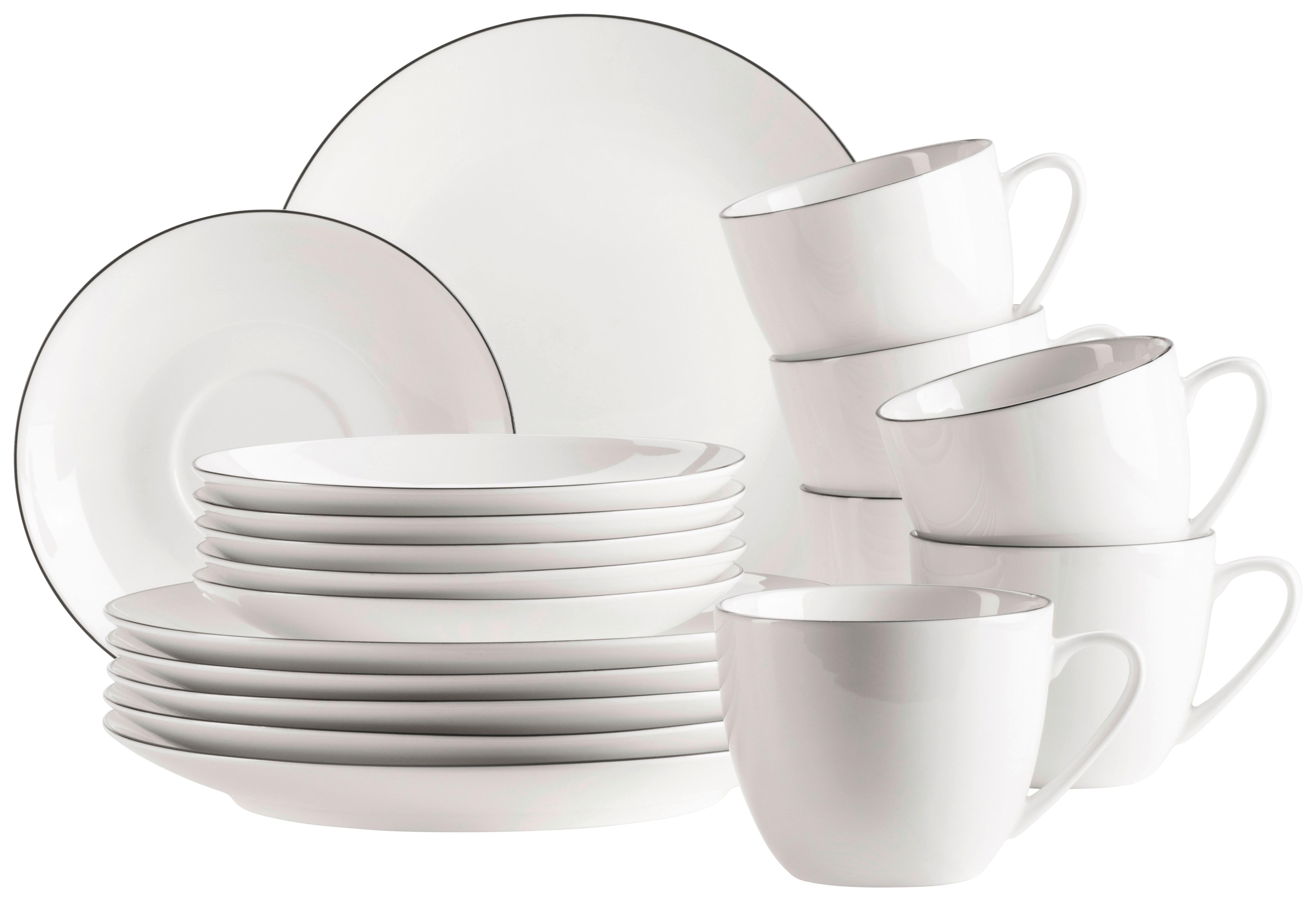 Kaffeeservice Felise Porzellan 6 Personen Geschirr Set - Schwarz/Weiß, Trend, Keramik - Mäser