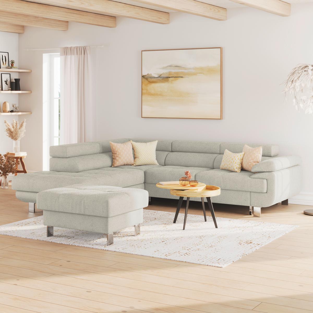 Ecksofa Mit Schlaffunktion & Bettkasten Savona Greige - Greige, MODERN, Textil (230/270cm) - Ondega