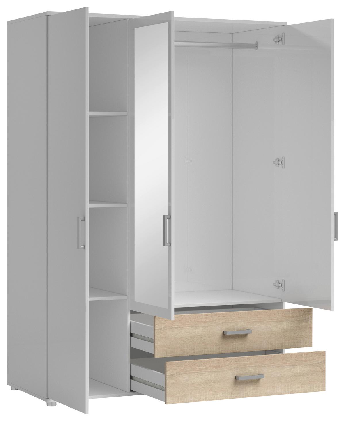 Drehtürenschrank Mit Laden 125cm Ivar Weiß/eiche Dekor - Weiß/Sonoma Eiche, MODERN, Holzwerkstoff (125/190/51cm) - MID.YOU