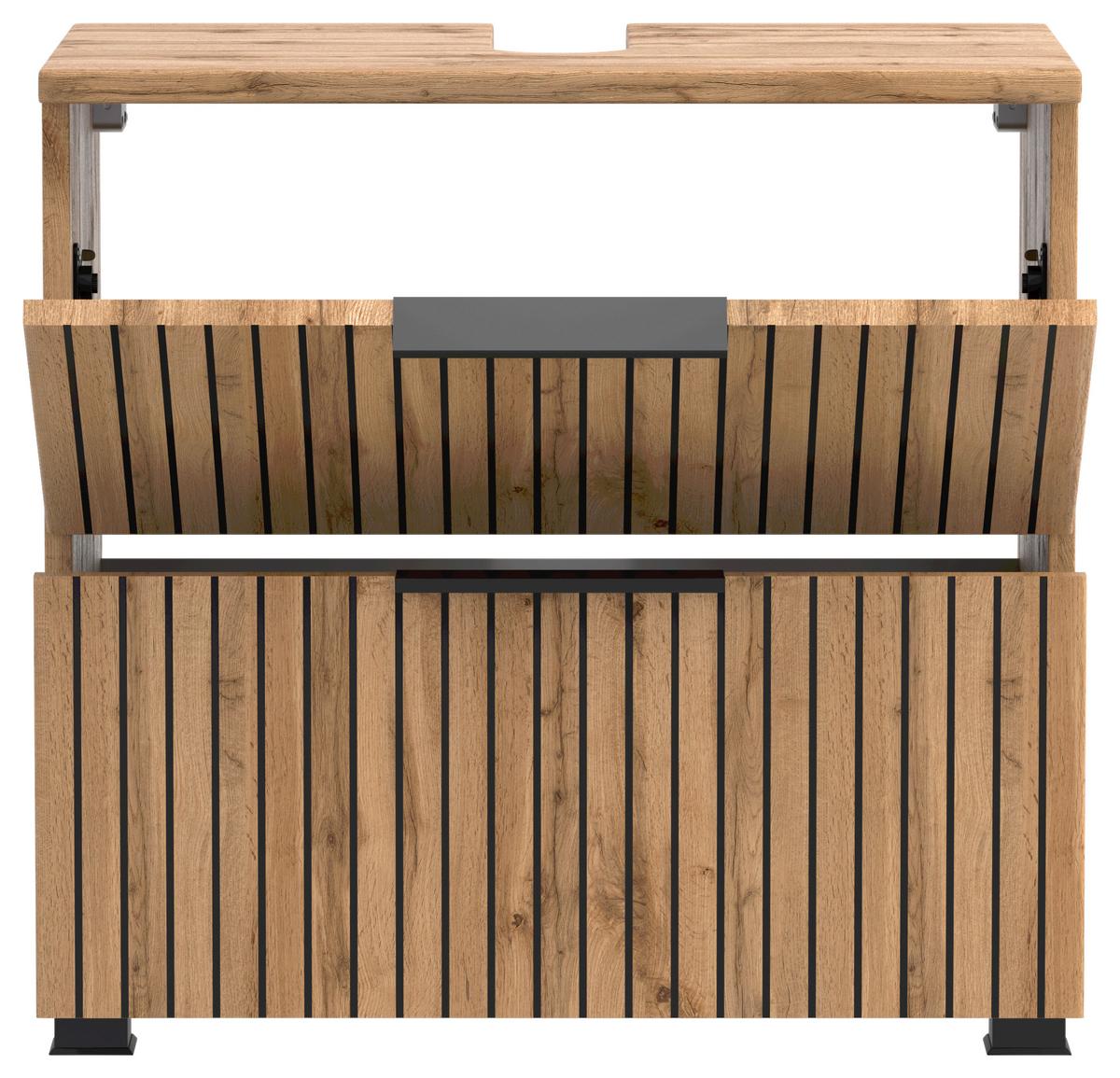 Waschbeckenunterschrank Chester B: 60 cm - Eiche Wotan/Schwarz, MODERN, Holzwerkstoff (60/54/35cm) - Held