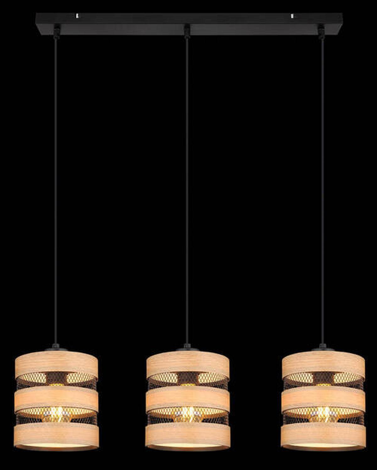 Hängeleuchte 15650-3h - Dunkelbraun/Schwarz, Design, Holz/Holzwerkstoff (75/18/120cm) - Globo