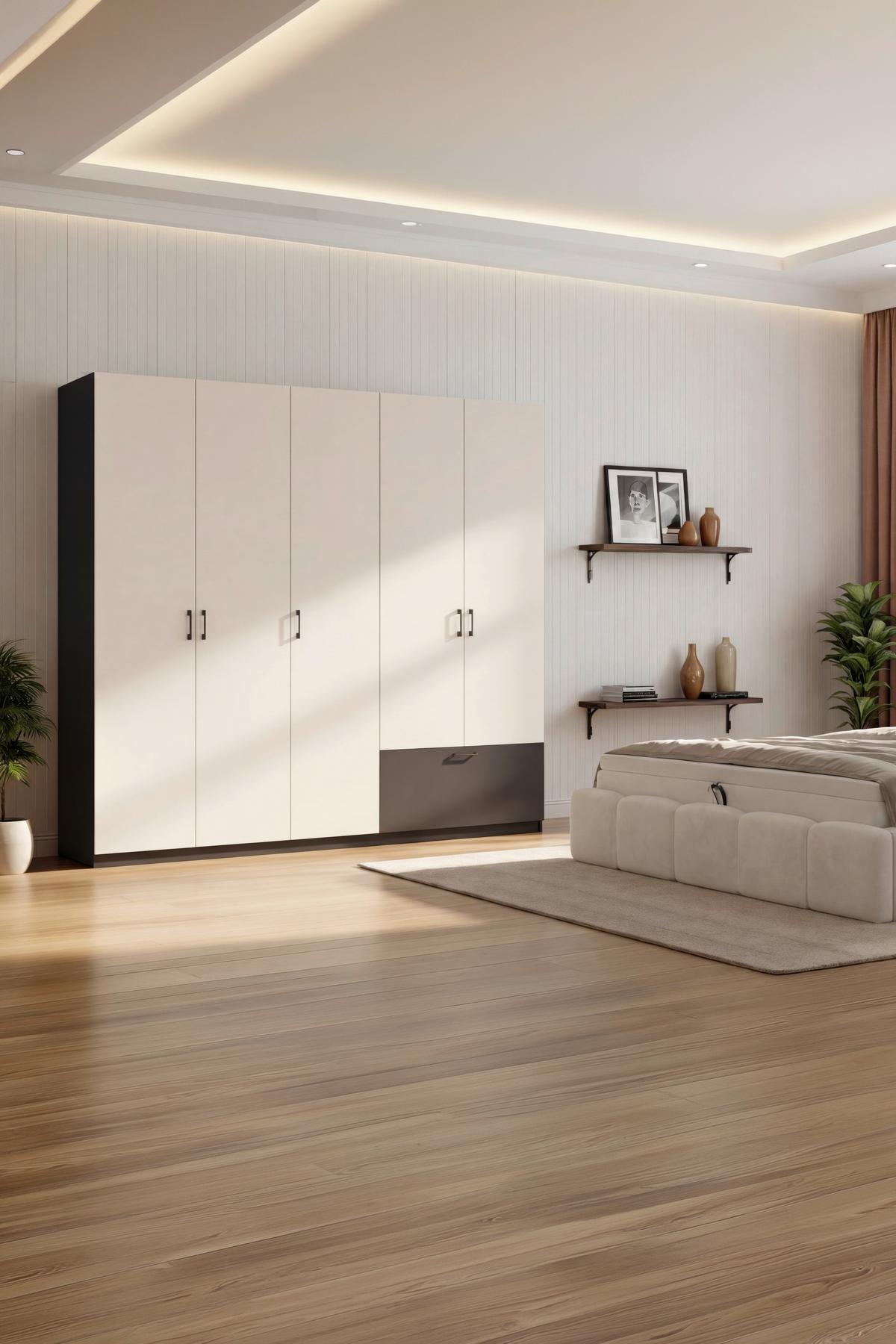 Drehtürenschrank mit Schublade 225cm Mila Kaschmir/Anthrazit - Kaschmir/Anthrazit, KONVENTIONELL, Holzwerkstoff (225/210/54cm)