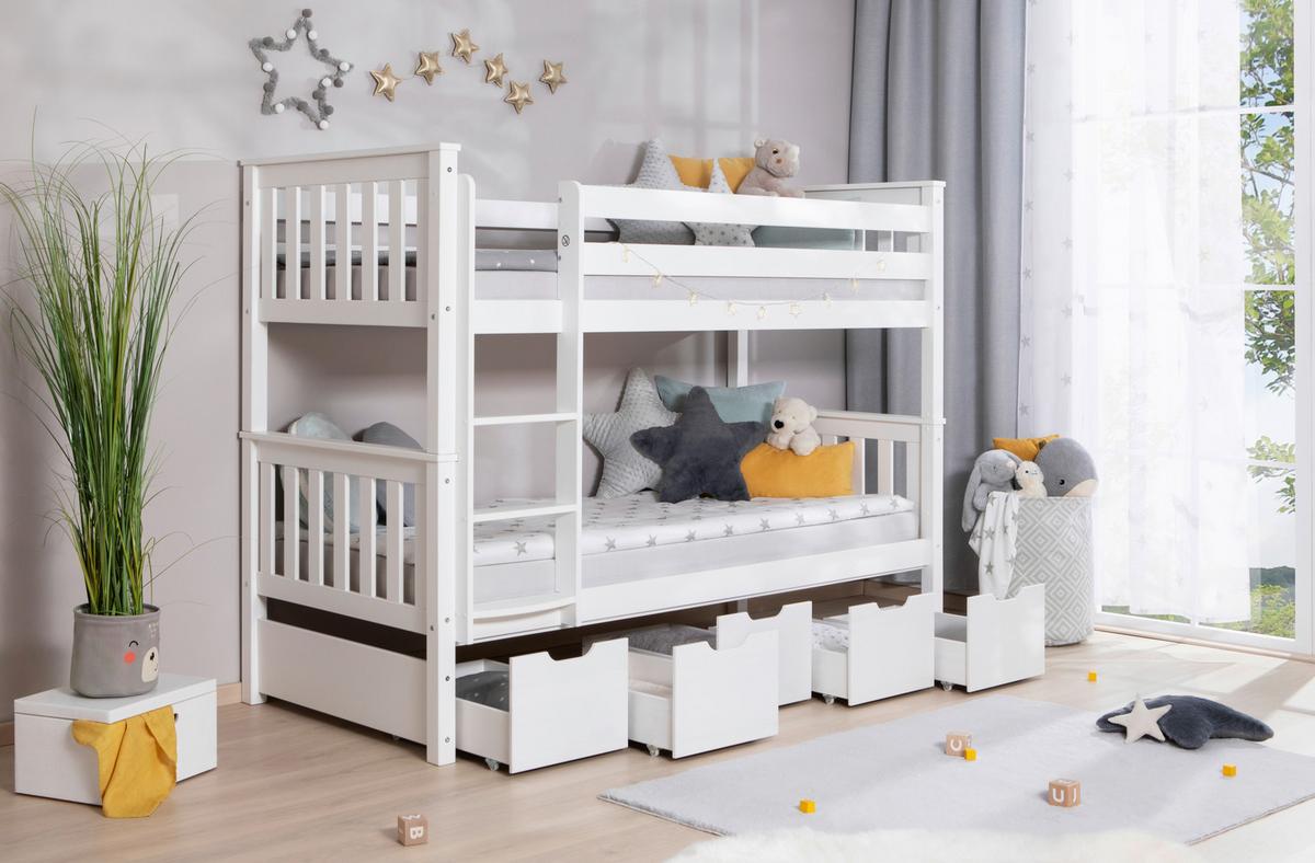 Etagenbett Sammy Weiß Kiefer Massiv 90 Cm M. Stauraum - Weiß, MODERN, Holz (90/200cm) - MID.YOU
