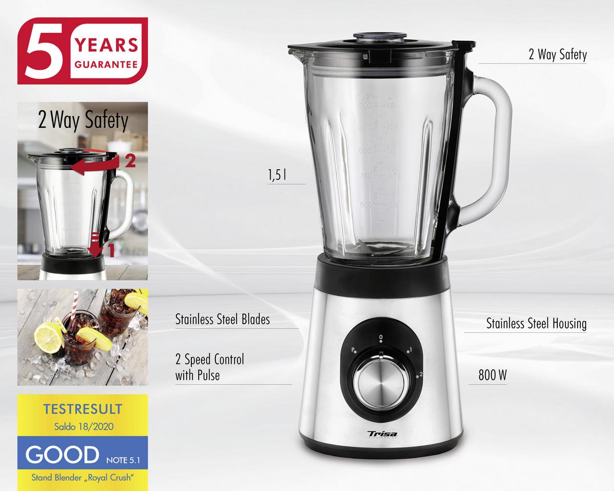 Standmixer Royal Crush 800 W Silberfarben 1,5 L + Becher - Silberfarben, KONVENTIONELL, Metall (17/24/37cm) - Trisa Electronics