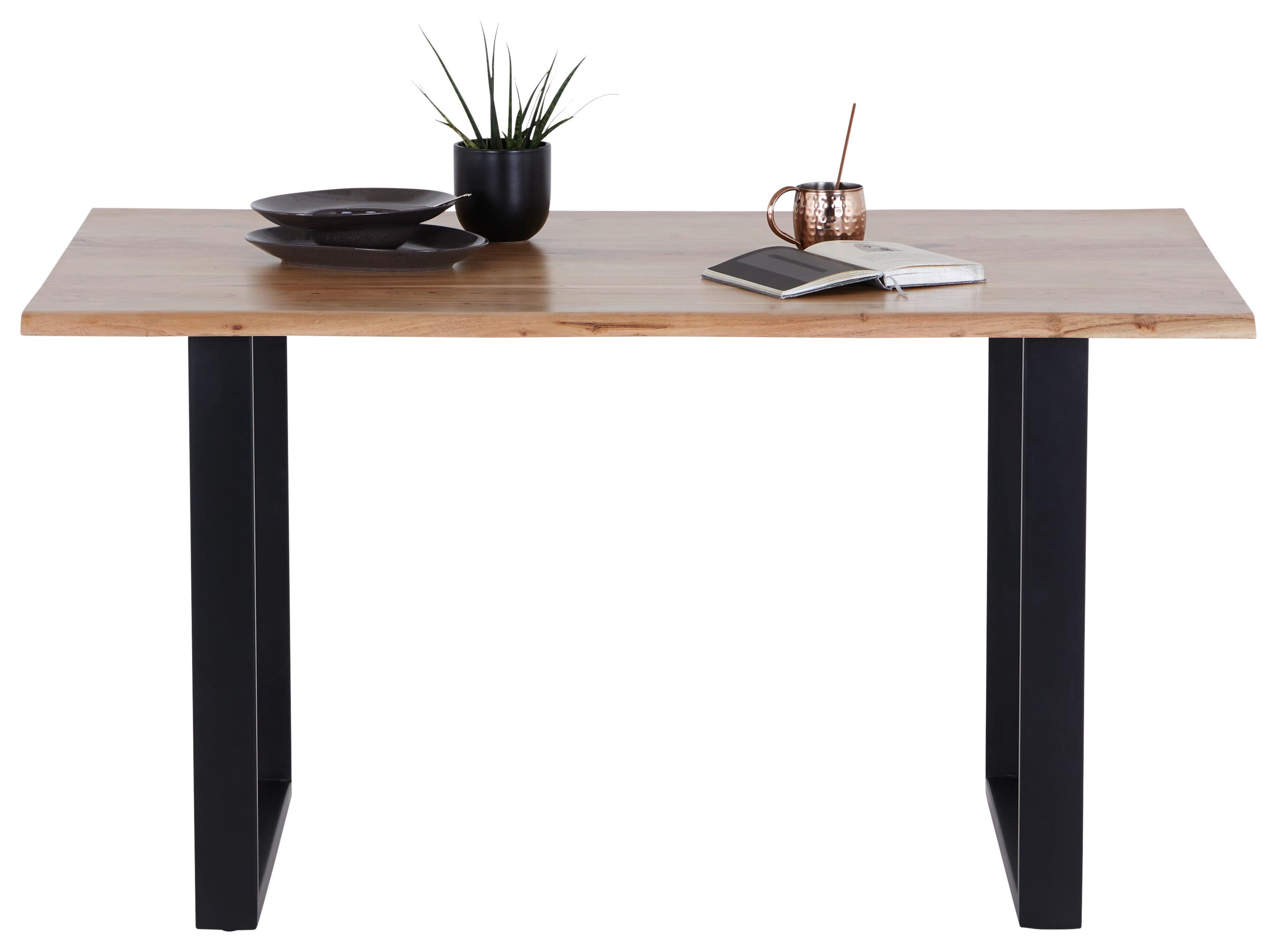 Esstisch Echtholz Mundra 140x76 cm Schwarz/Akazienfarbe - Schwarz/Akaziefarben, KONVENTIONELL, Holz/Metall (140/76/90cm)