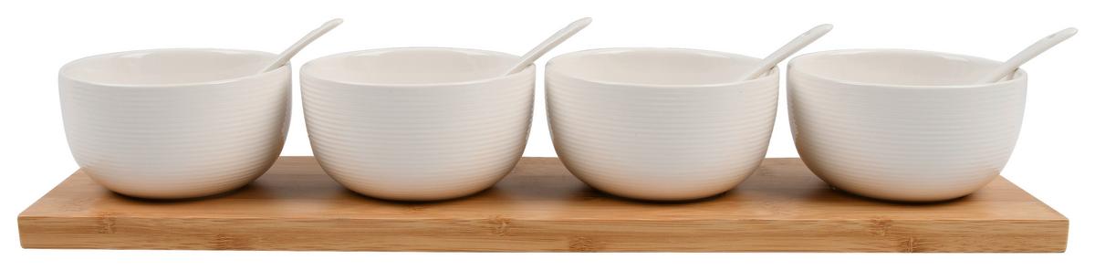 sada misiek na omáčku TAPAS - 4 - bílá, Moderní, dřevo/keramika (45/11.5/7.2cm) - Modern Living