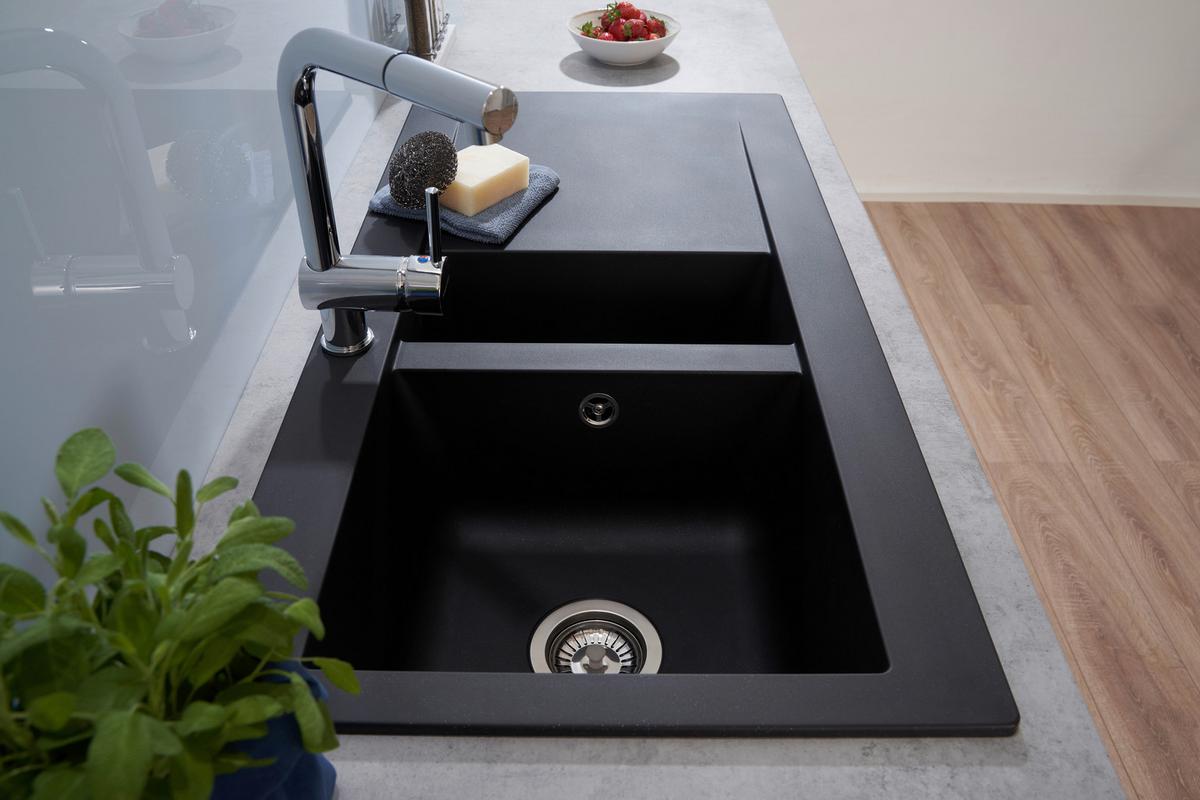 Spüle Respekta Denver Kunststein Bxt: 100x50 Cm - Schwarz, Trend, Glas/Kunststoff (100/20/50cm) - Respekta