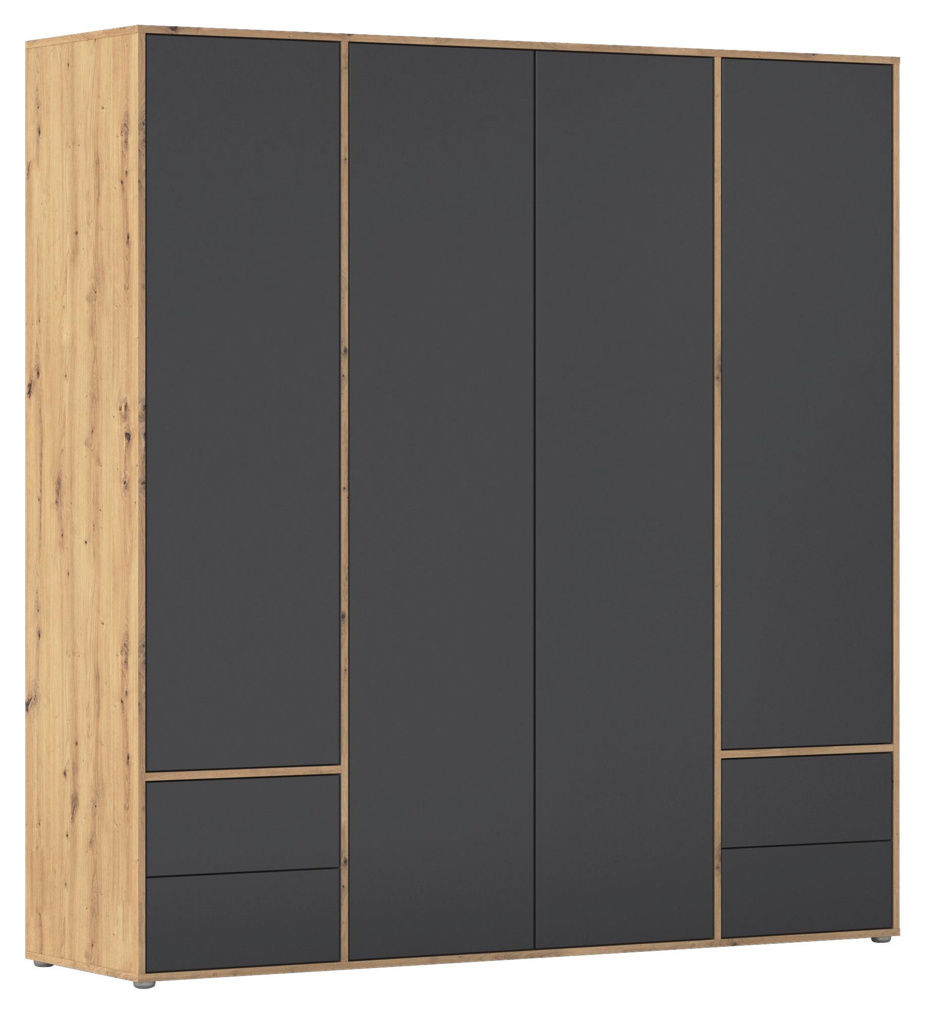 Drehtürenschrank Nabila Grau Eiche Artisan Deko - Eiche Artisan/Grau, MODERN, Holzwerkstoff (187/194/53cm) - Rauch Möbel