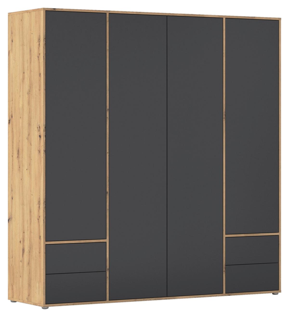 Drehtürenschrank Nabila Grau Eiche Artisan Deko - Eiche Artisan/Grau, MODERN, Holzwerkstoff (187/194/53cm) - Rauch Möbel