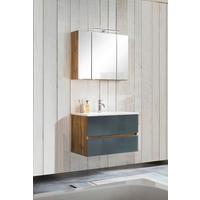 Badmöbel-Set 3--Teilig. inkl. LED Helsinki B: 80 cm, Grau/Eiche - Eichefarben/Weiß, KONVENTIONELL, Glas/Holzwerkstoff (80cm) - Held