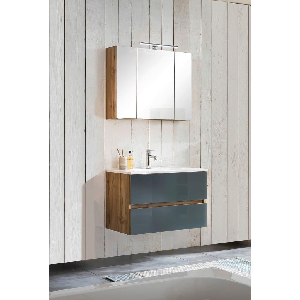 Badmöbel-Set 3--Teilig. inkl. LED Helsinki B: 80 cm, Grau/Eiche