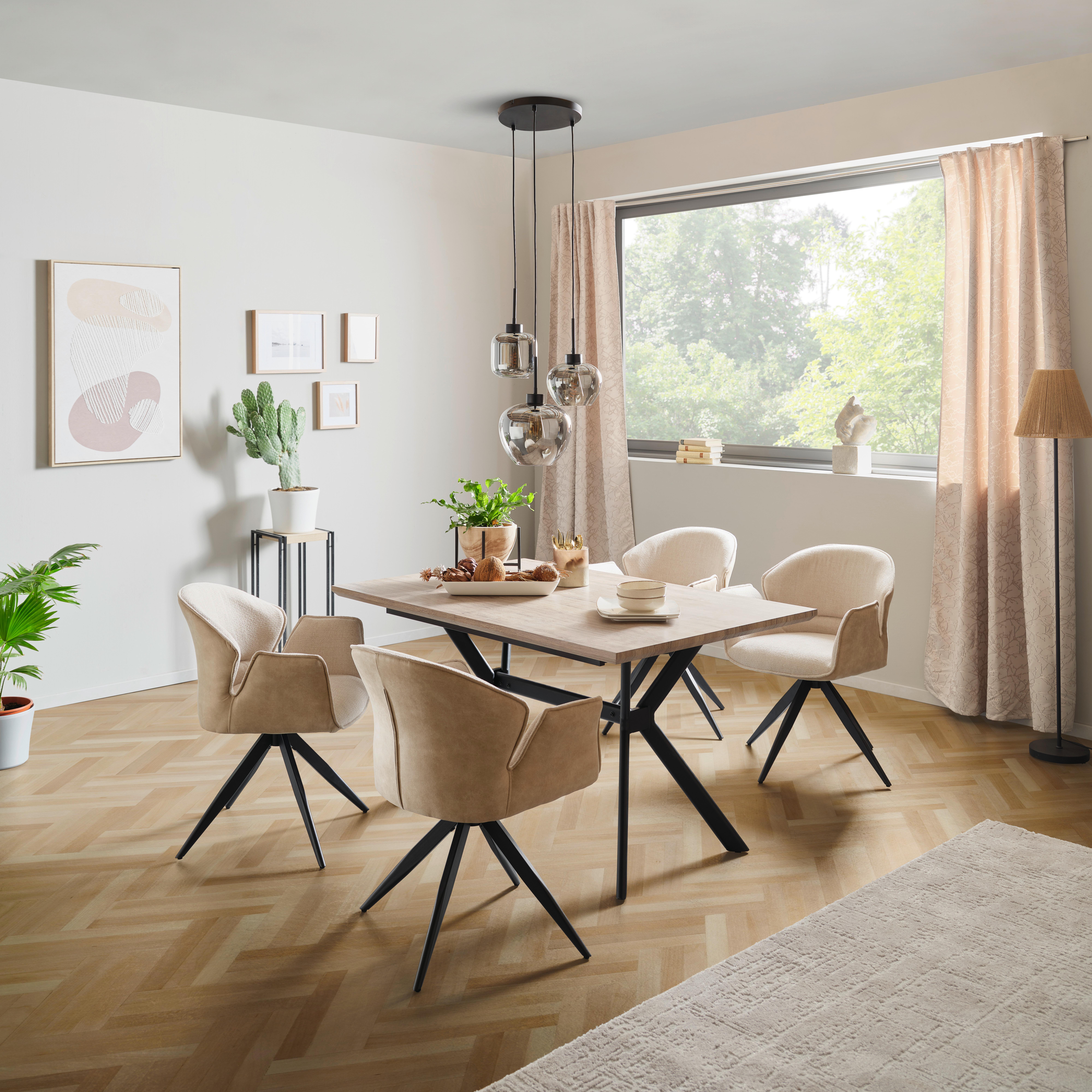 Armlehnstuhl Hilda Schwarz/Beige Gepolstert - Beige/Schwarz, MODERN, Textil/Metall (61/81/60cm) - MID.YOU