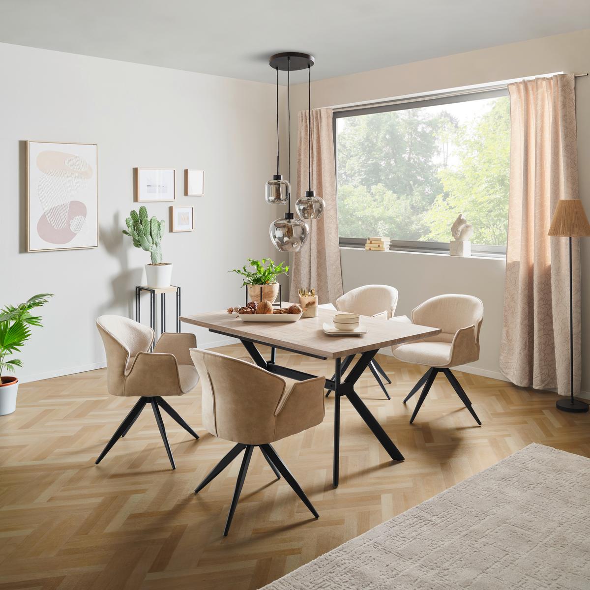 Armlehnstuhl Hilda Schwarz/Beige Gepolstert - Beige/Schwarz, MODERN, Textil/Metall (61/81/60cm) - MID.YOU