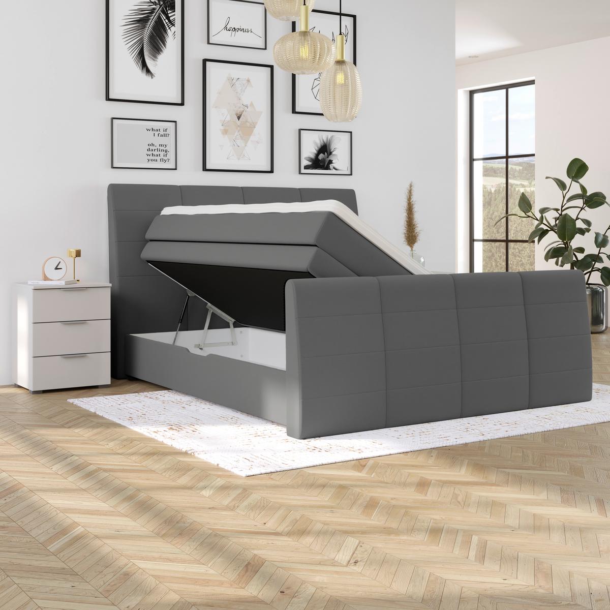 Boxspringbett Libra - Graphitfarben/Schwarz, KONVENTIONELL, Textil (160/200cm)