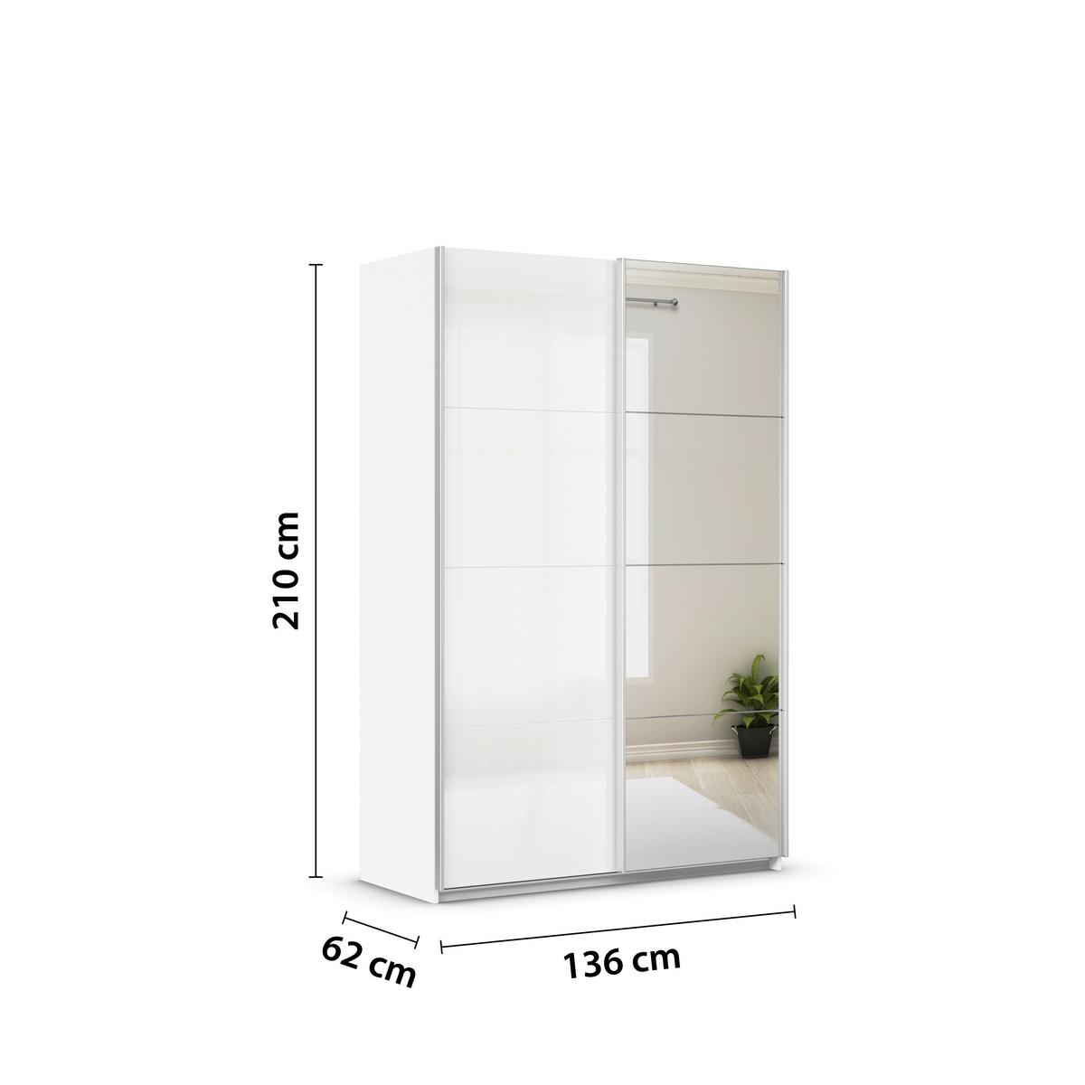 Tolóajtós Szekrény Feldkirch 136/210 Cm - ezüst/magasfényű fehér, Modern, faalapú anyag (136/210/62cm)