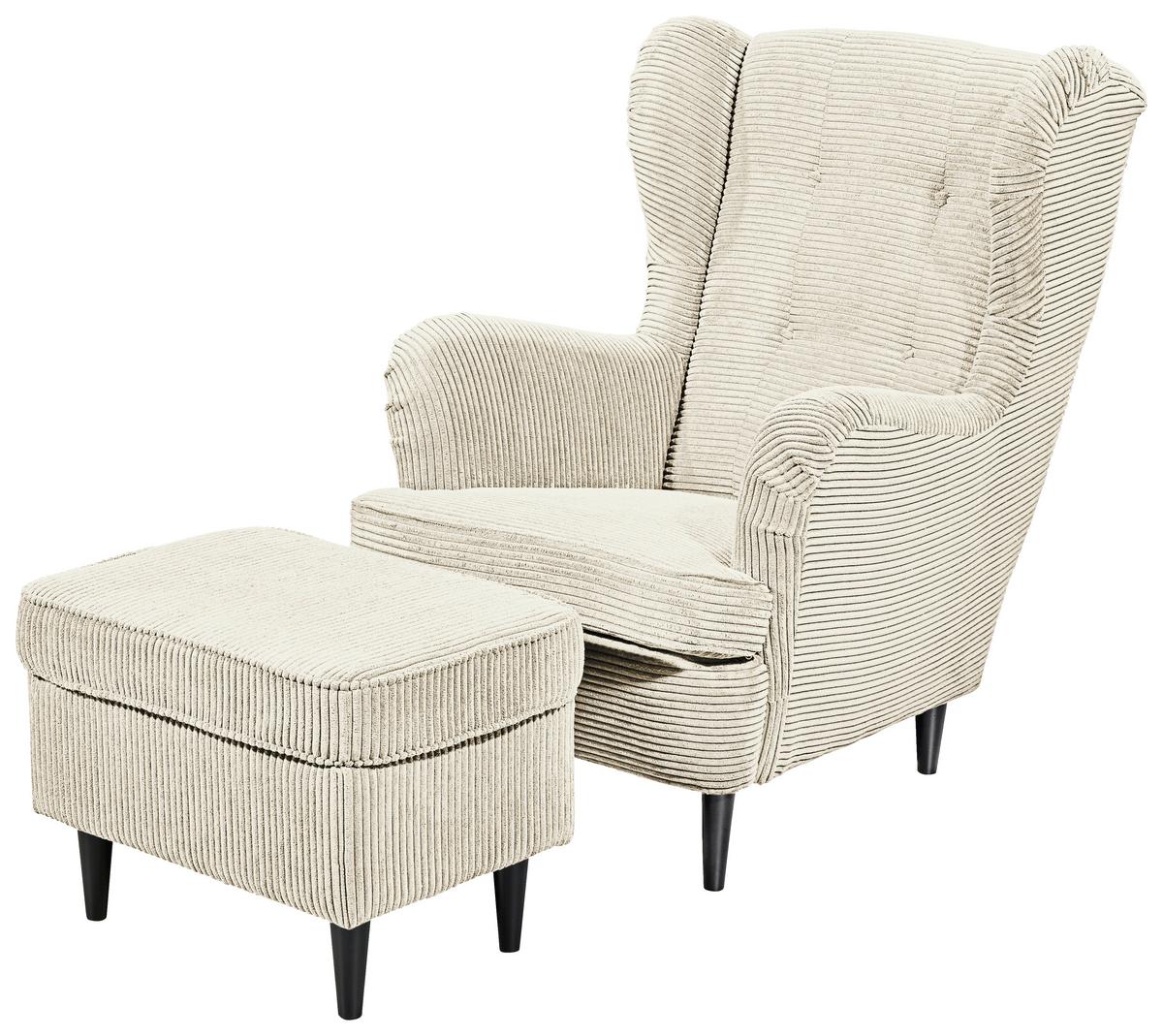 Hocker Oskar Creme B: 63 cm - Creme/Schwarz, Basics, Textil (63/43/42cm) - MID.YOU