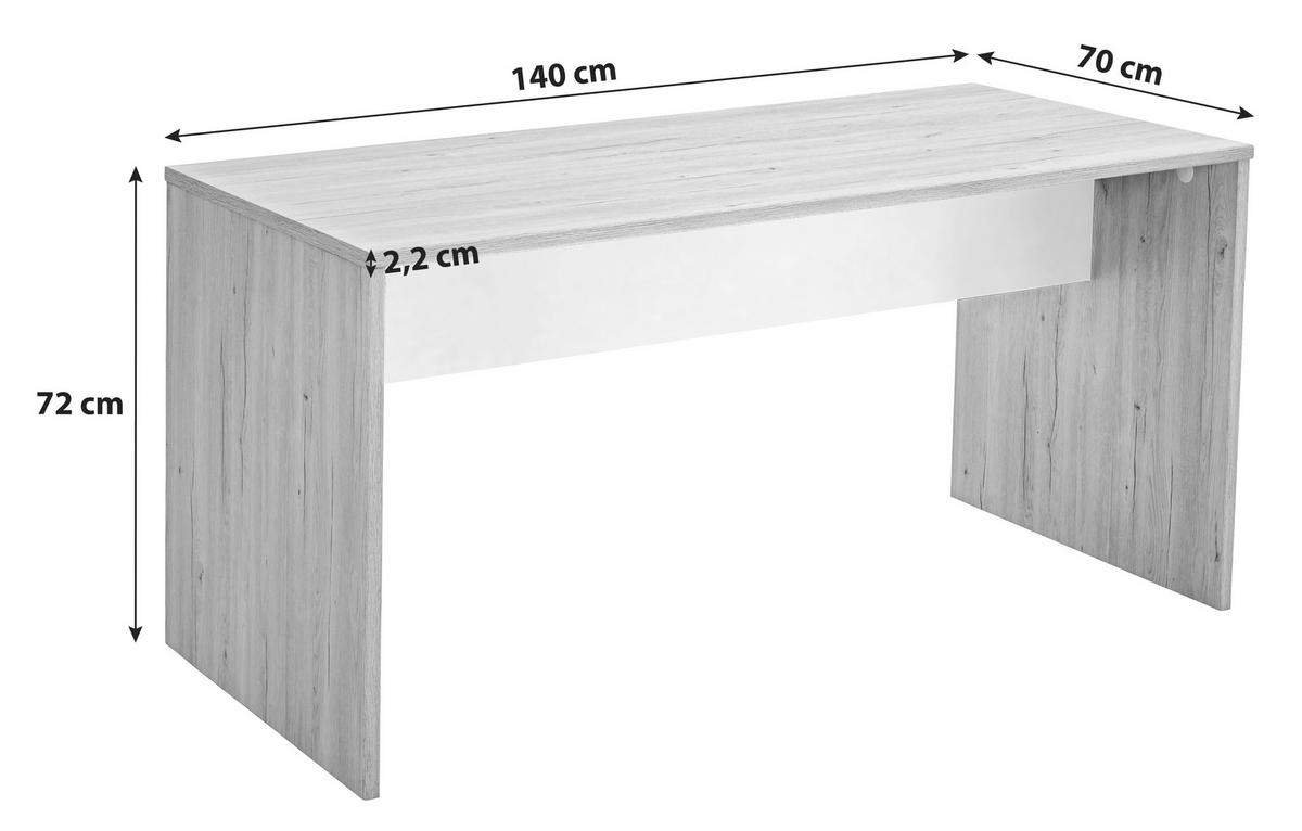 Písací stôl CARIBA šírka 140cm - biela/farba duba, Design, kompozitné drevo (140/72/70cm) - MID.YOU
